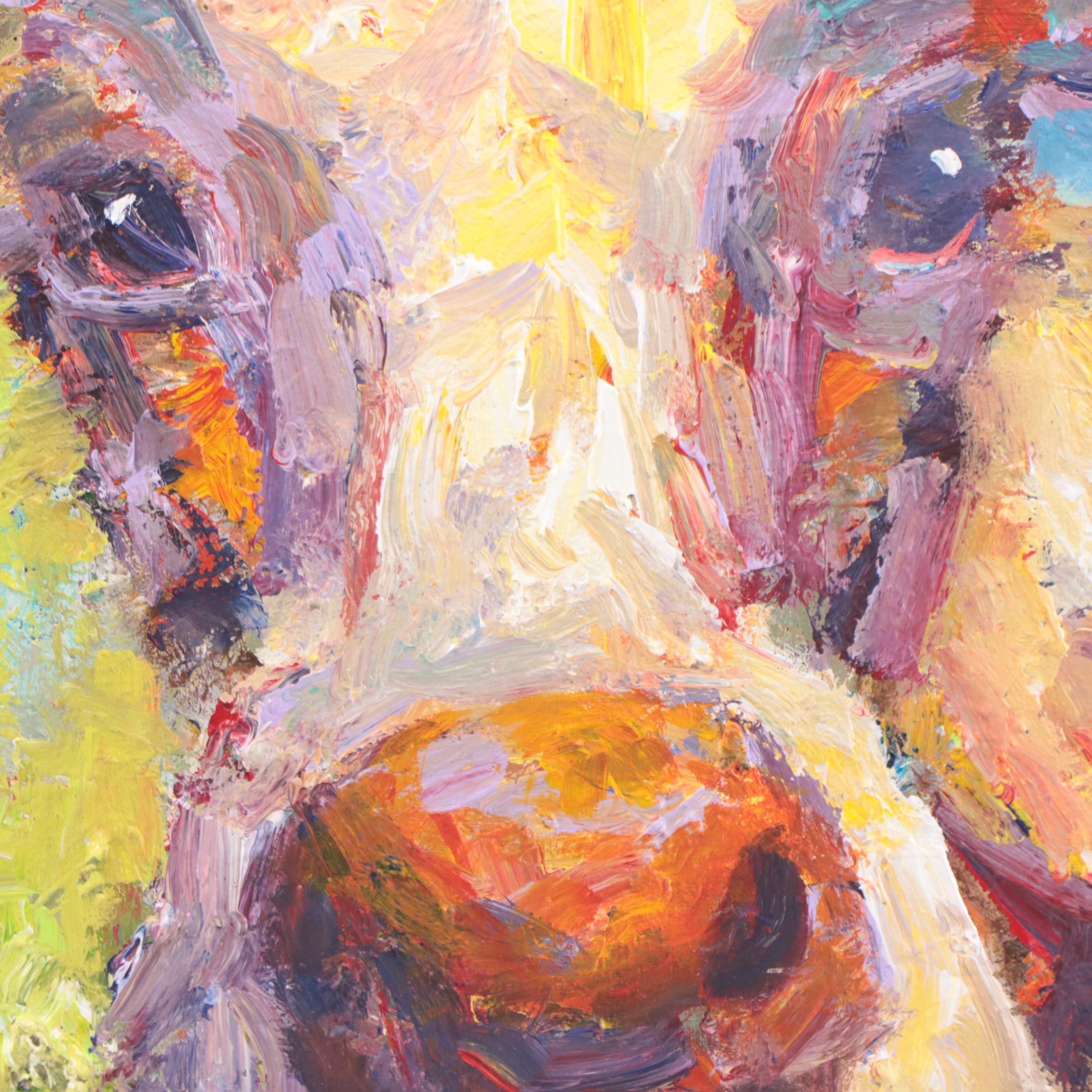 Elle Raines Acrylic Painting of Cow, 21st Century