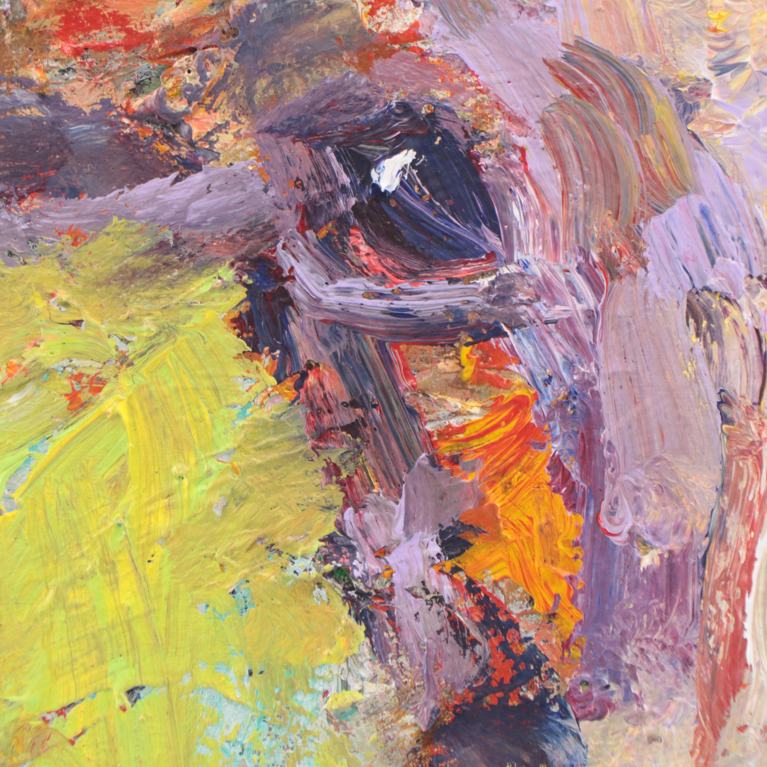 Elle Raines Acrylic Painting of Cow, 21st Century