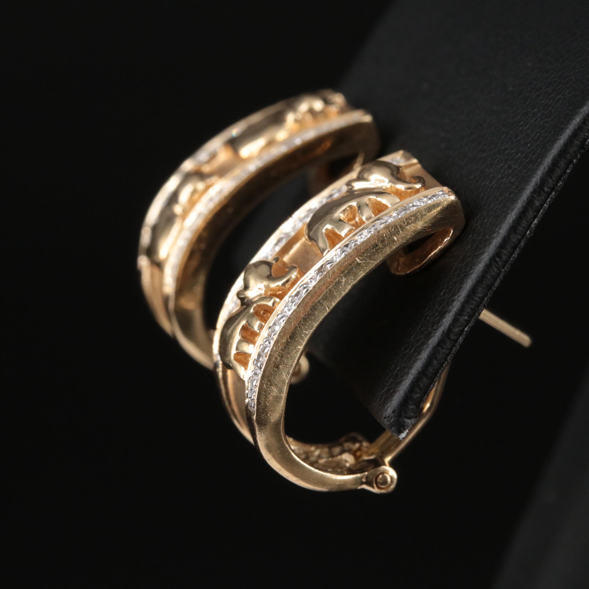 14K 0.18 CTW Diamond Elephant J Hoop Earrings