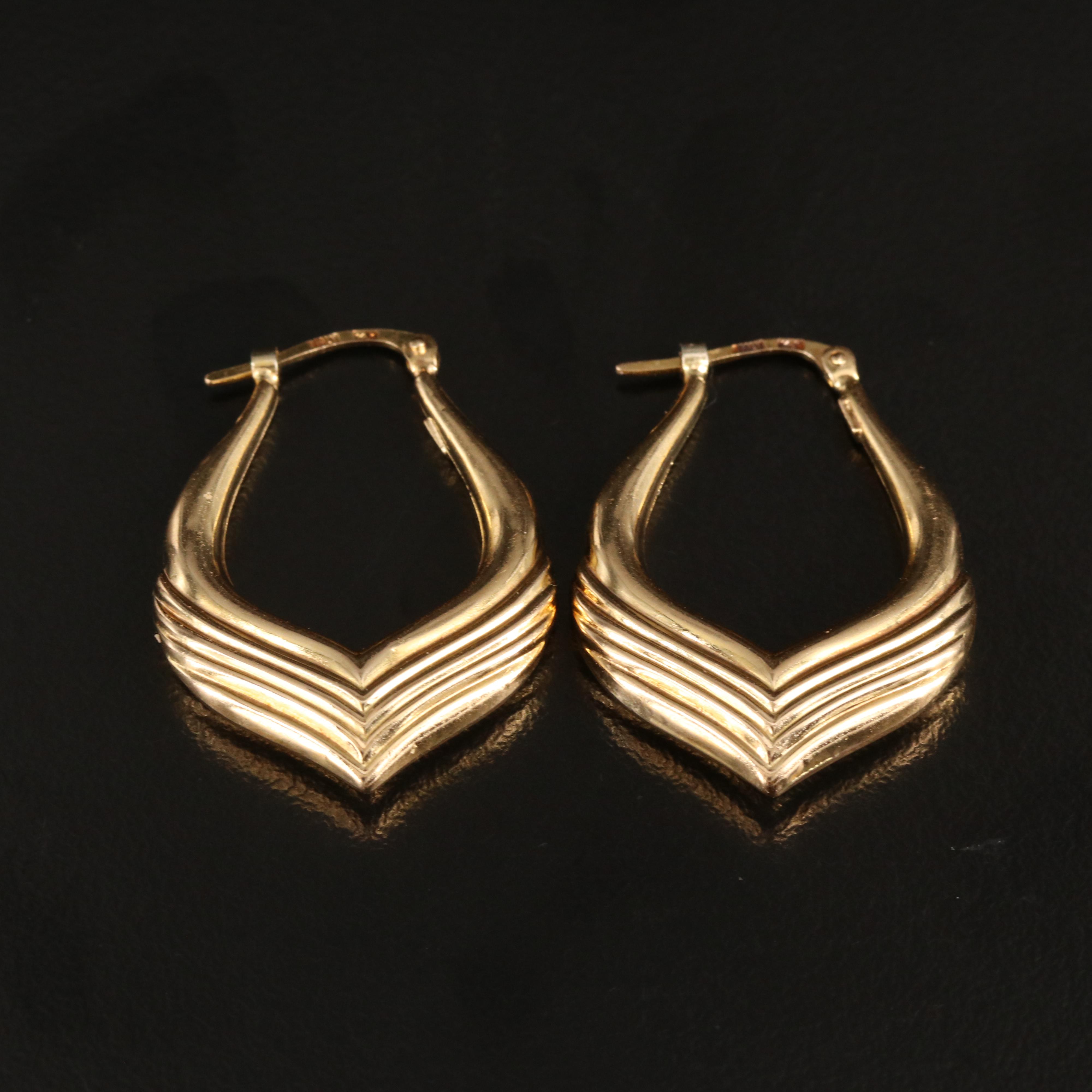 Italian 14K Fluted Chevron Hoop Earrings