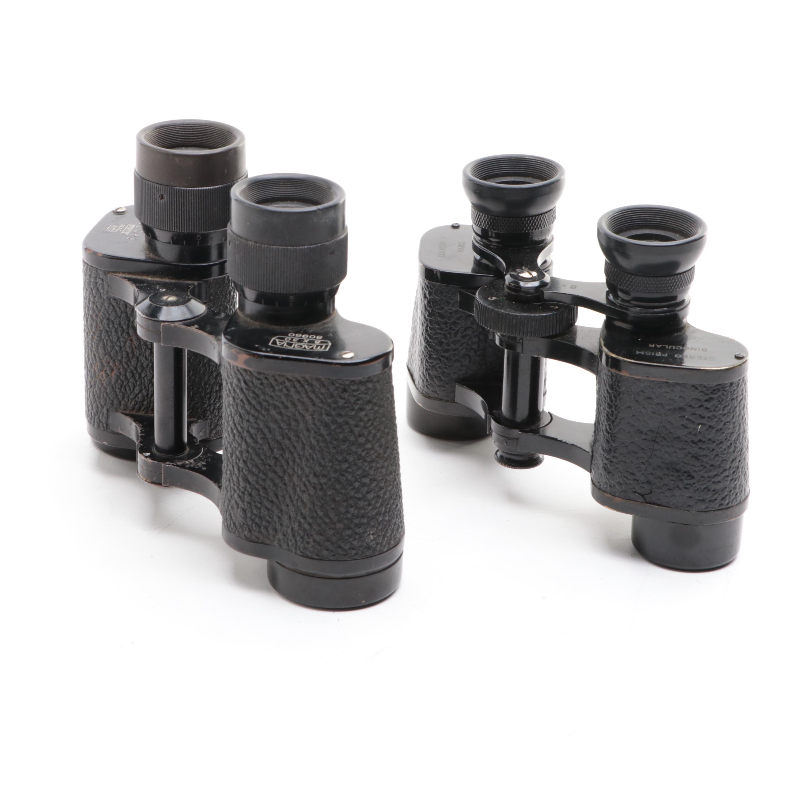 Colmont and Magna Binoculars with Leather Cases, Mid-20th Century
