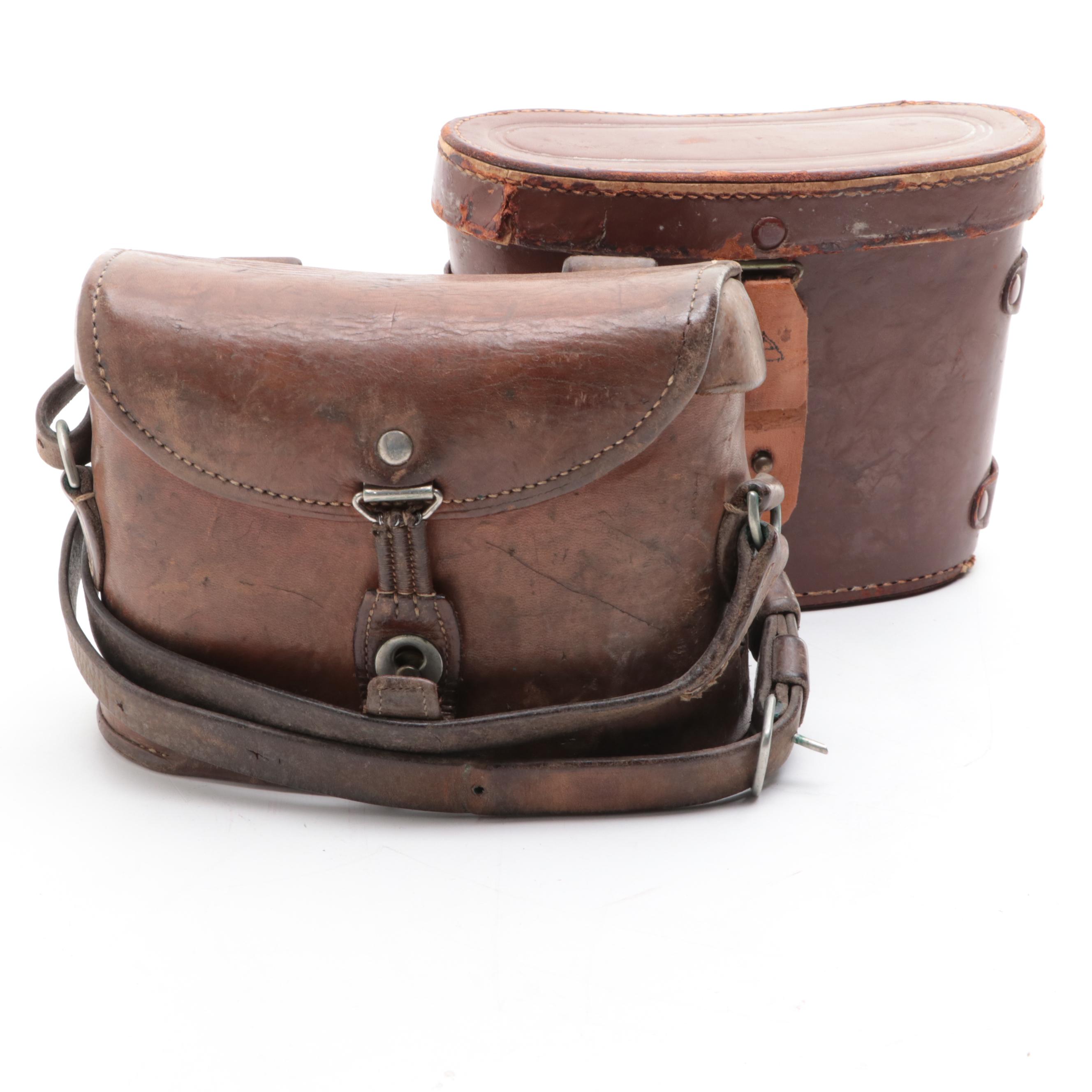 Colmont and Magna Binoculars with Leather Cases, Mid-20th Century