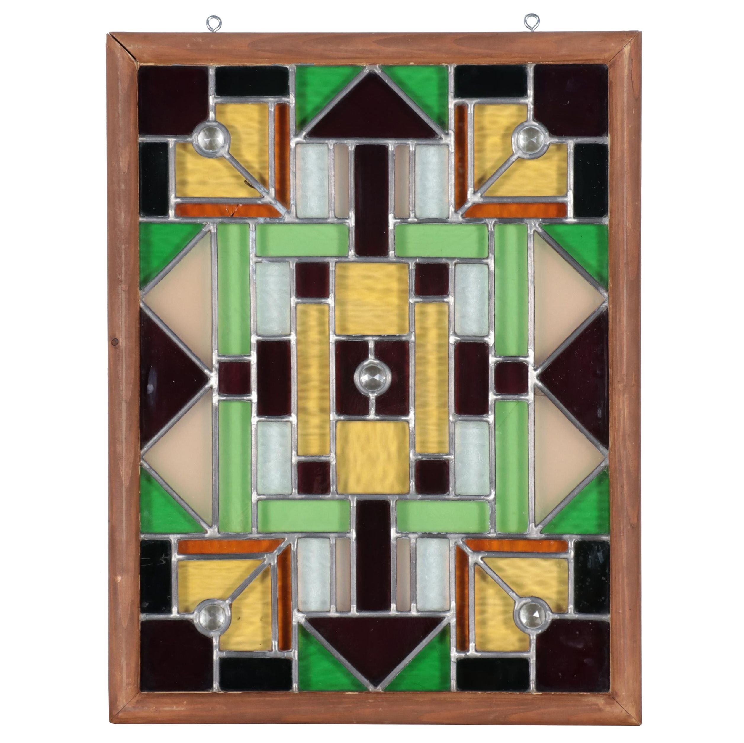 Geometric Stained and Etched Glass Hanging Panel