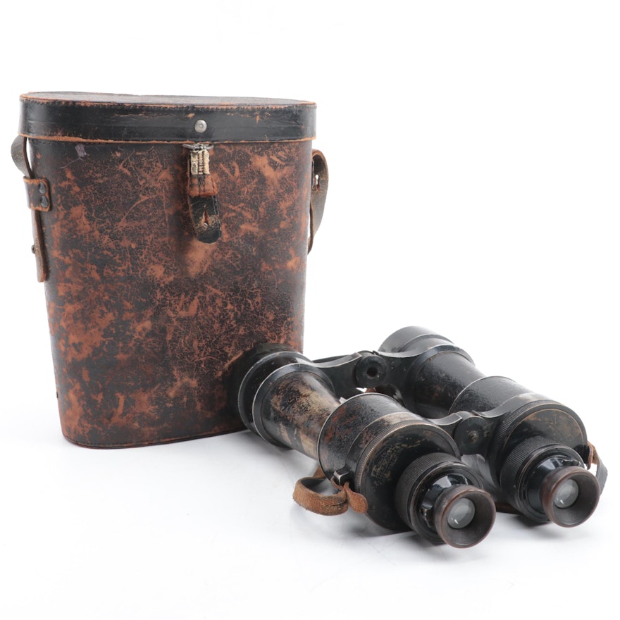 WWII Era Huet Kriegsmarine 12 x 50 Binoculars with Leather Case