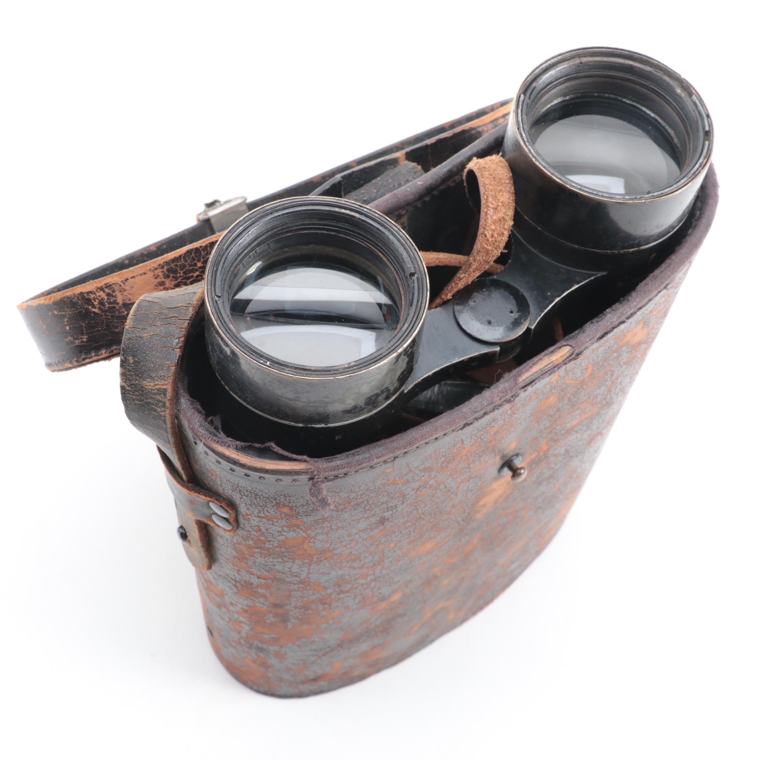 WWII Era Huet Kriegsmarine 12 x 50 Binoculars with Leather Case