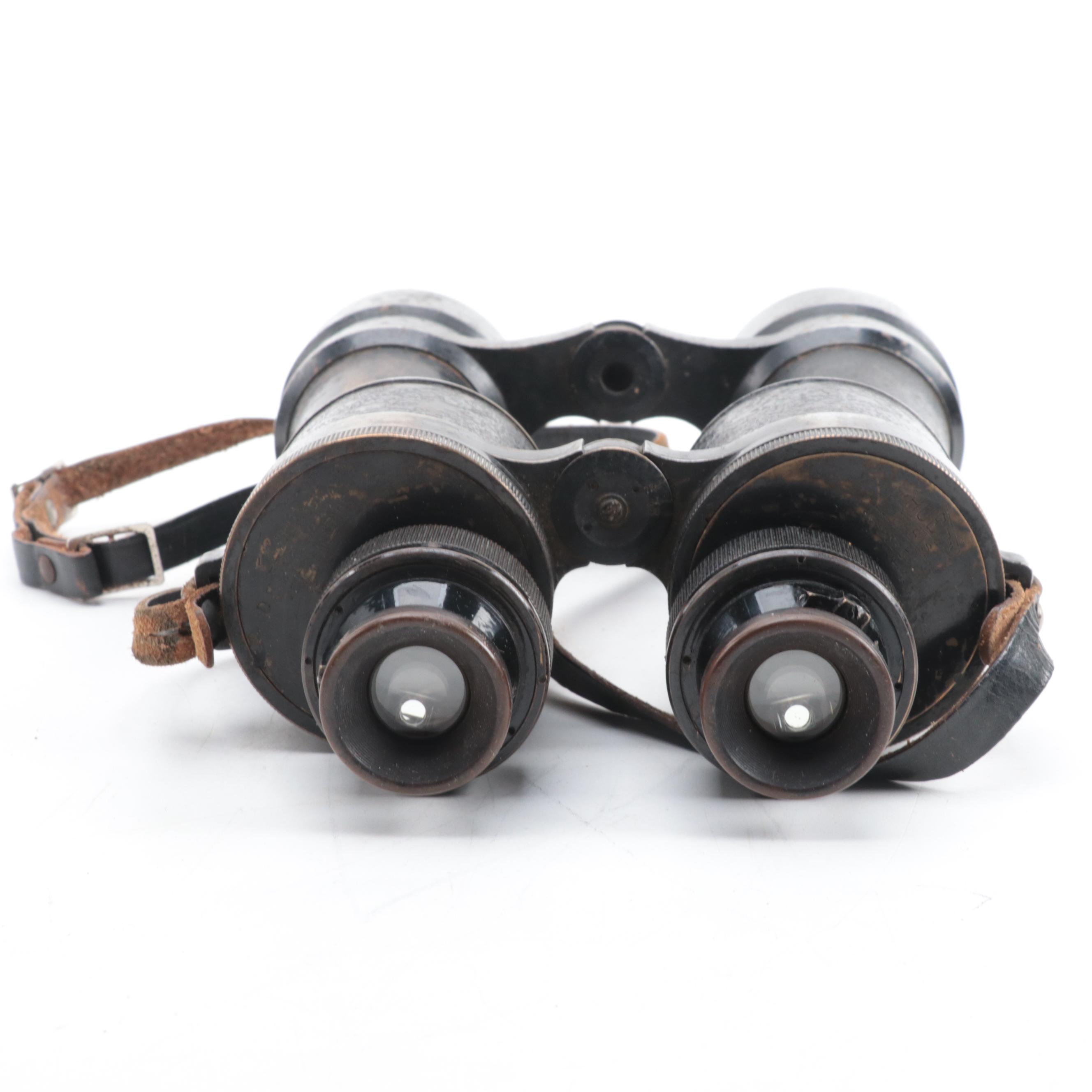 WWII Era Huet Kriegsmarine 12 x 50 Binoculars with Leather Case