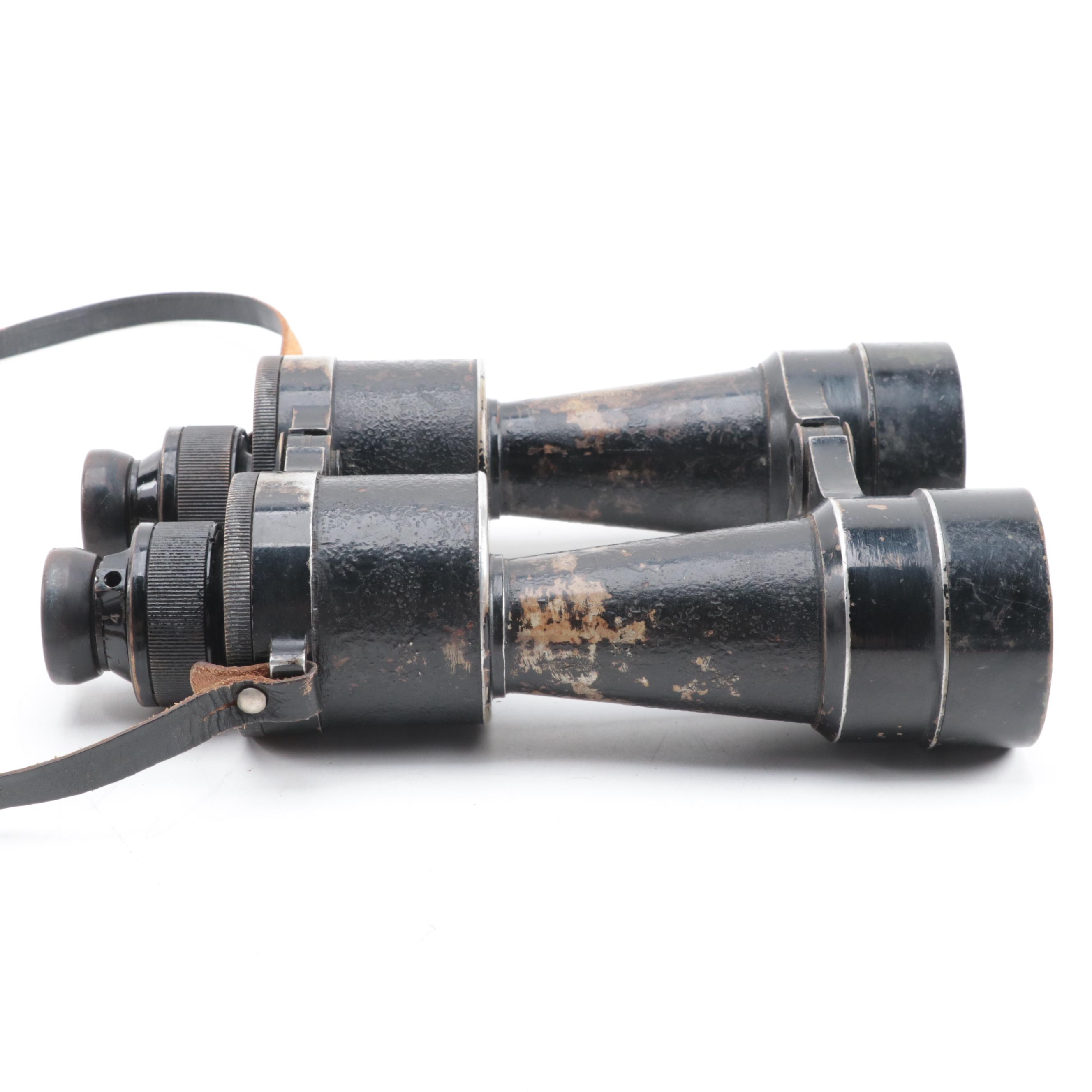 WWII Era Huet Kriegsmarine 12 x 50 Binoculars with Leather Case