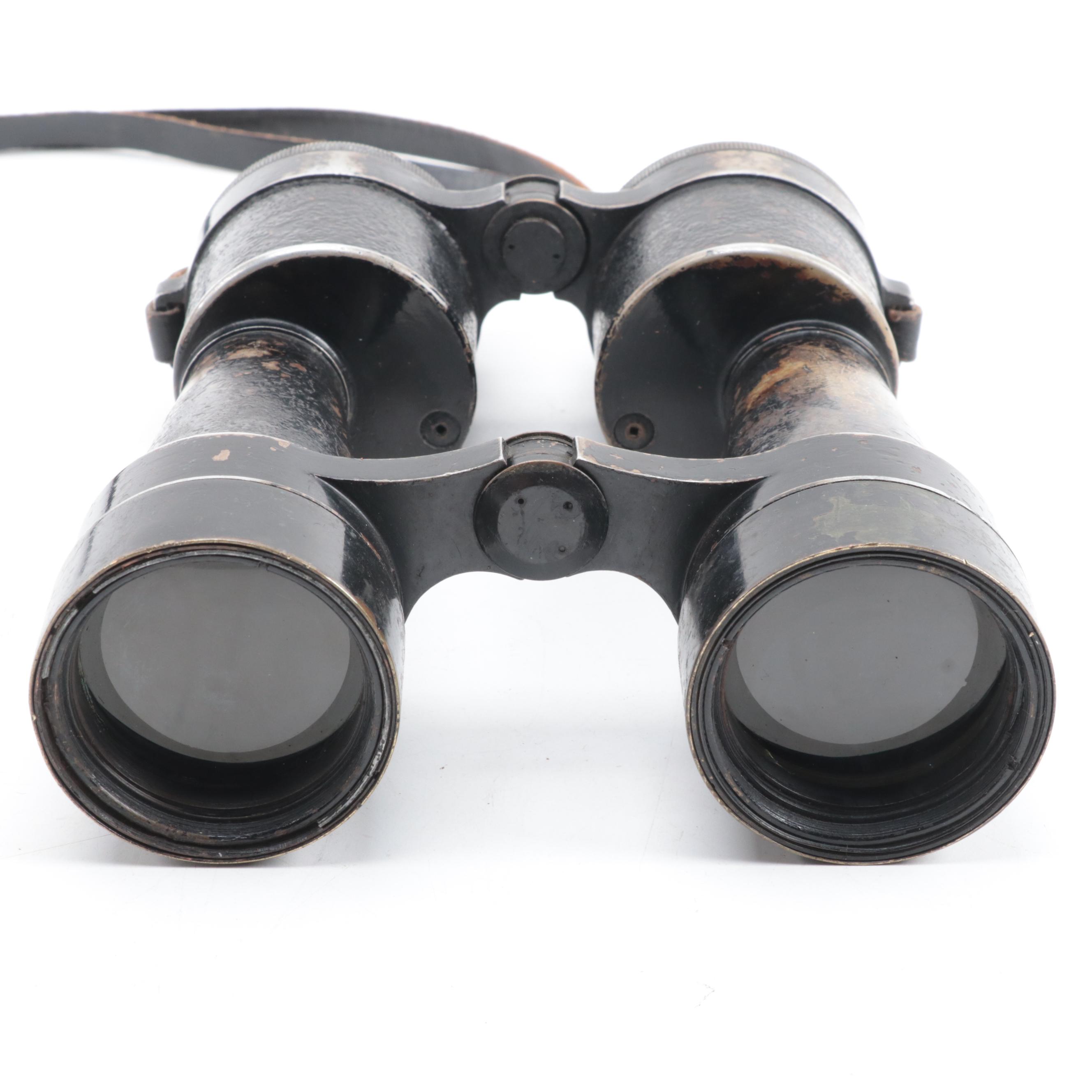 WWII Era Huet Kriegsmarine 12 x 50 Binoculars with Leather Case