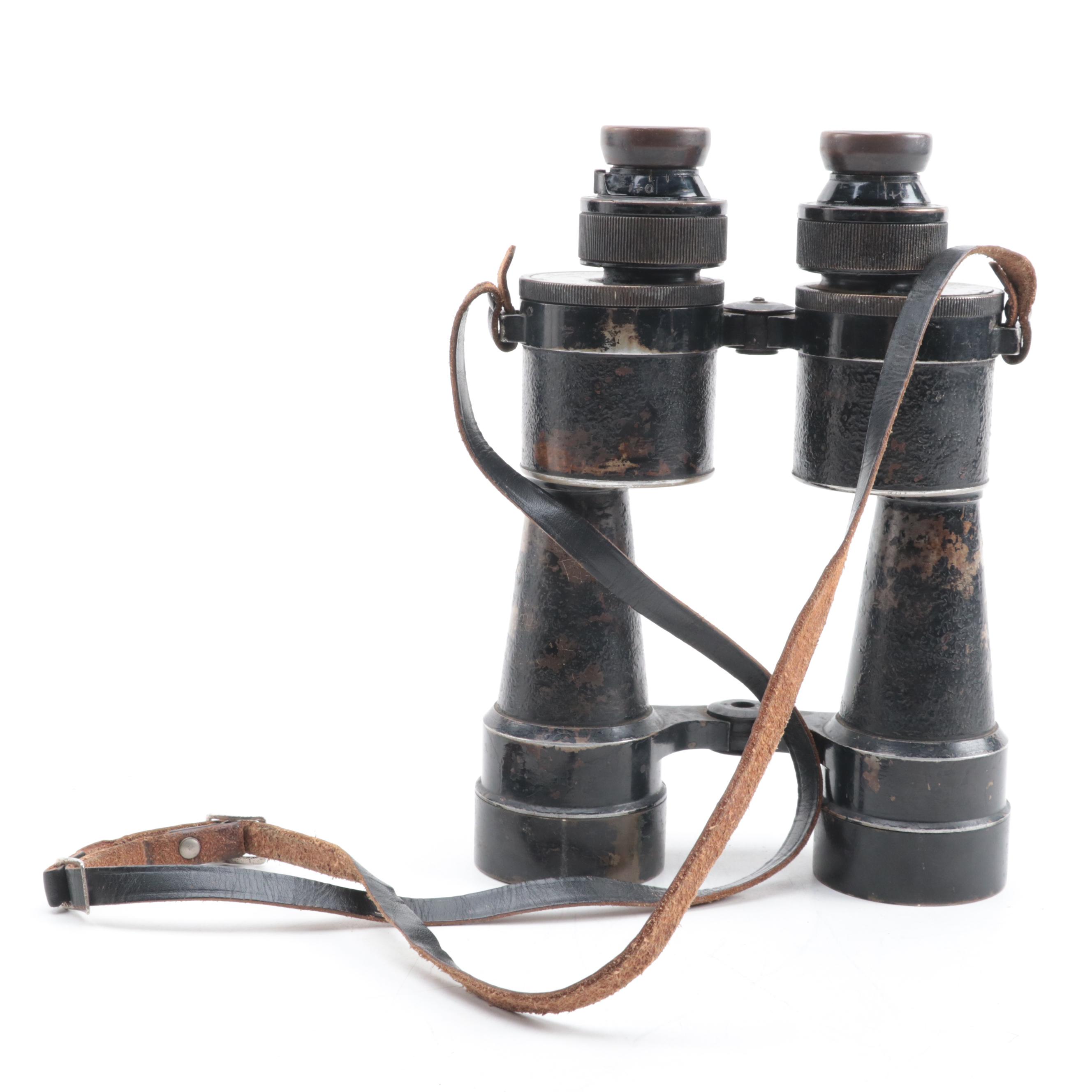 WWII Era Huet Kriegsmarine 12 x 50 Binoculars with Leather Case
