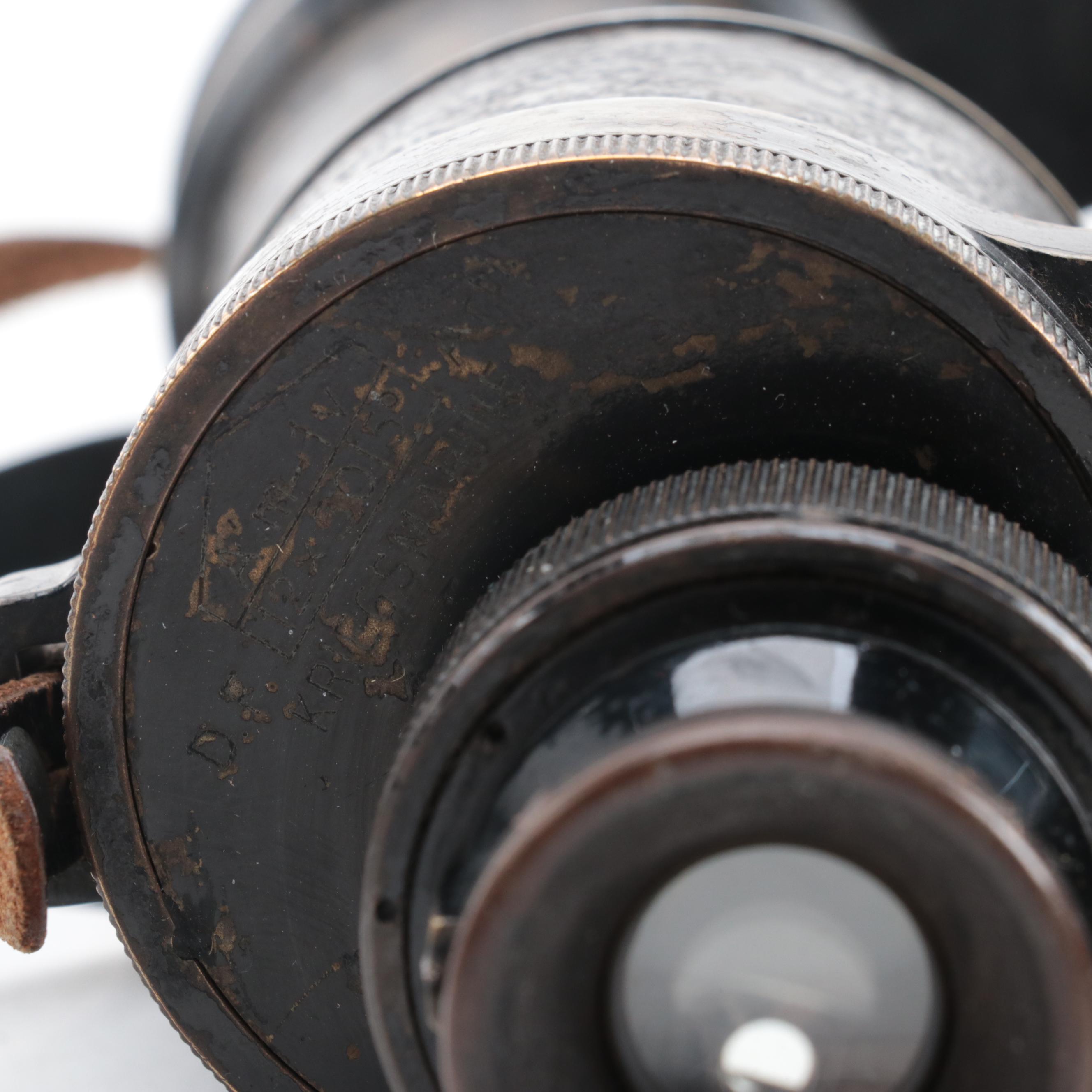 WWII Era Huet Kriegsmarine 12 x 50 Binoculars with Leather Case