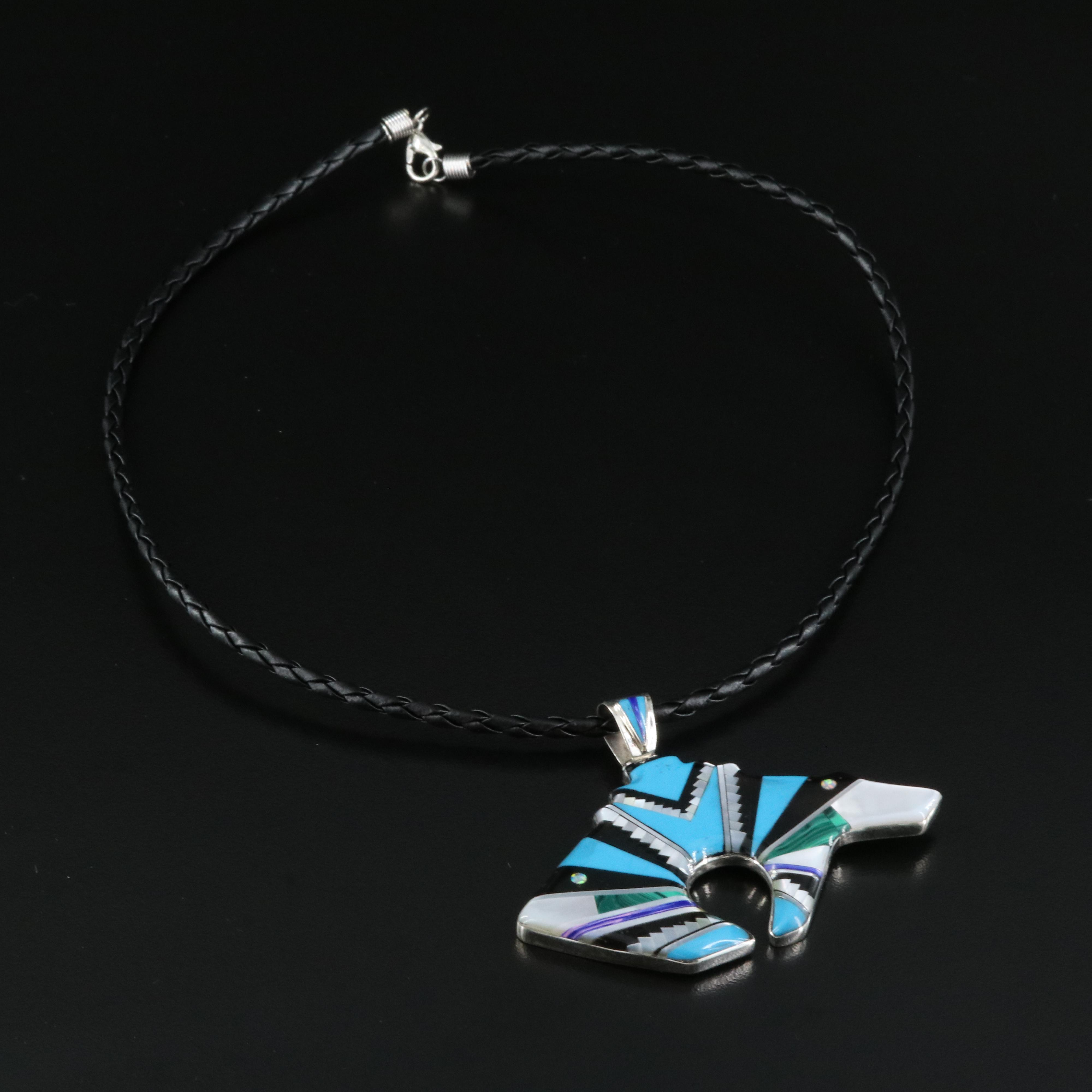 Western Sterling Spirit Bear Pendant Necklace with Inlay Gemstones