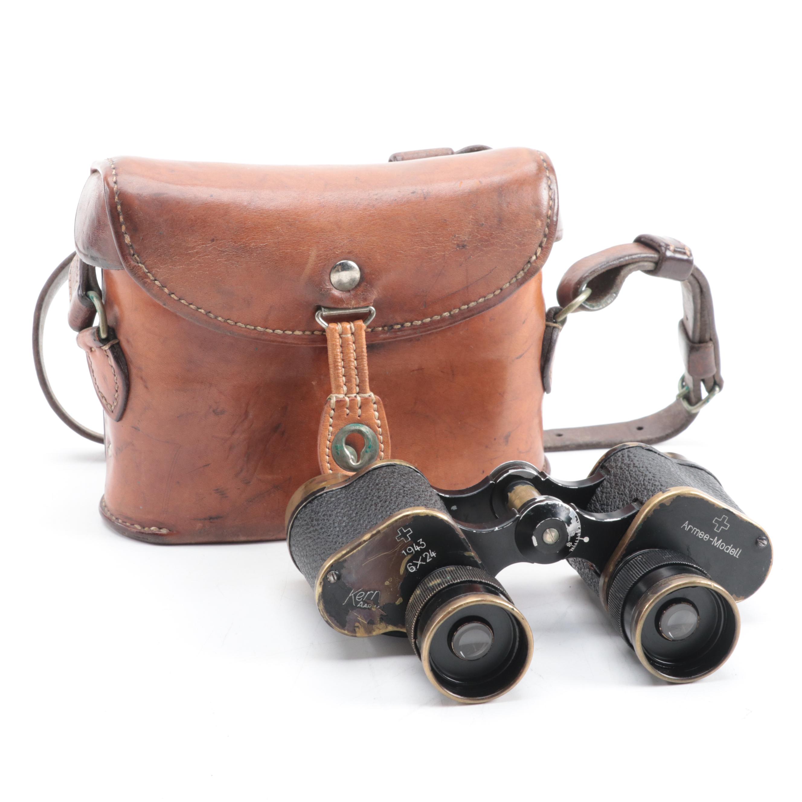 Kern Armee-Modell 6 x 24 Military Binoculars with Leather Case, 1943