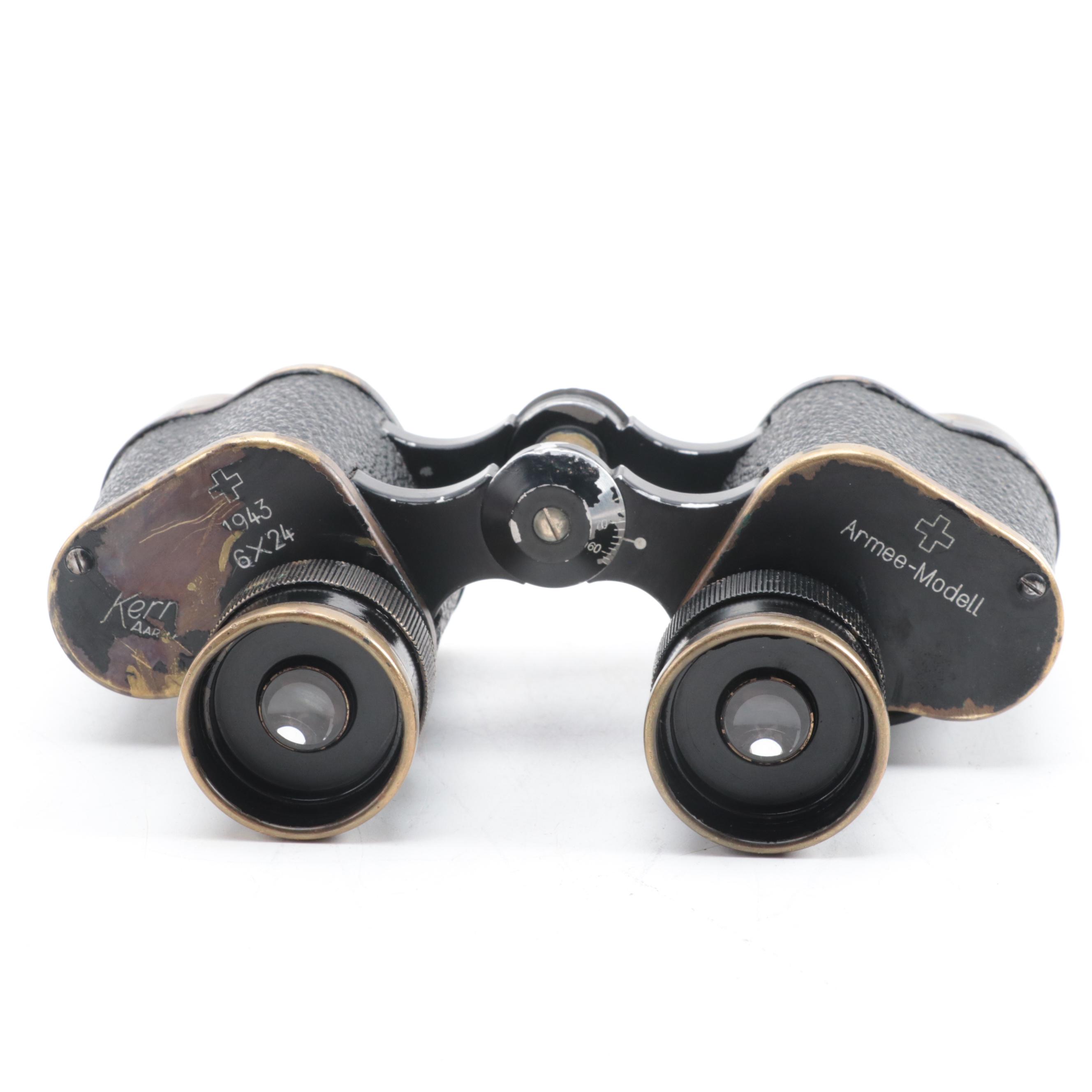 Kern Armee-Modell 6 x 24 Military Binoculars with Leather Case, 1943