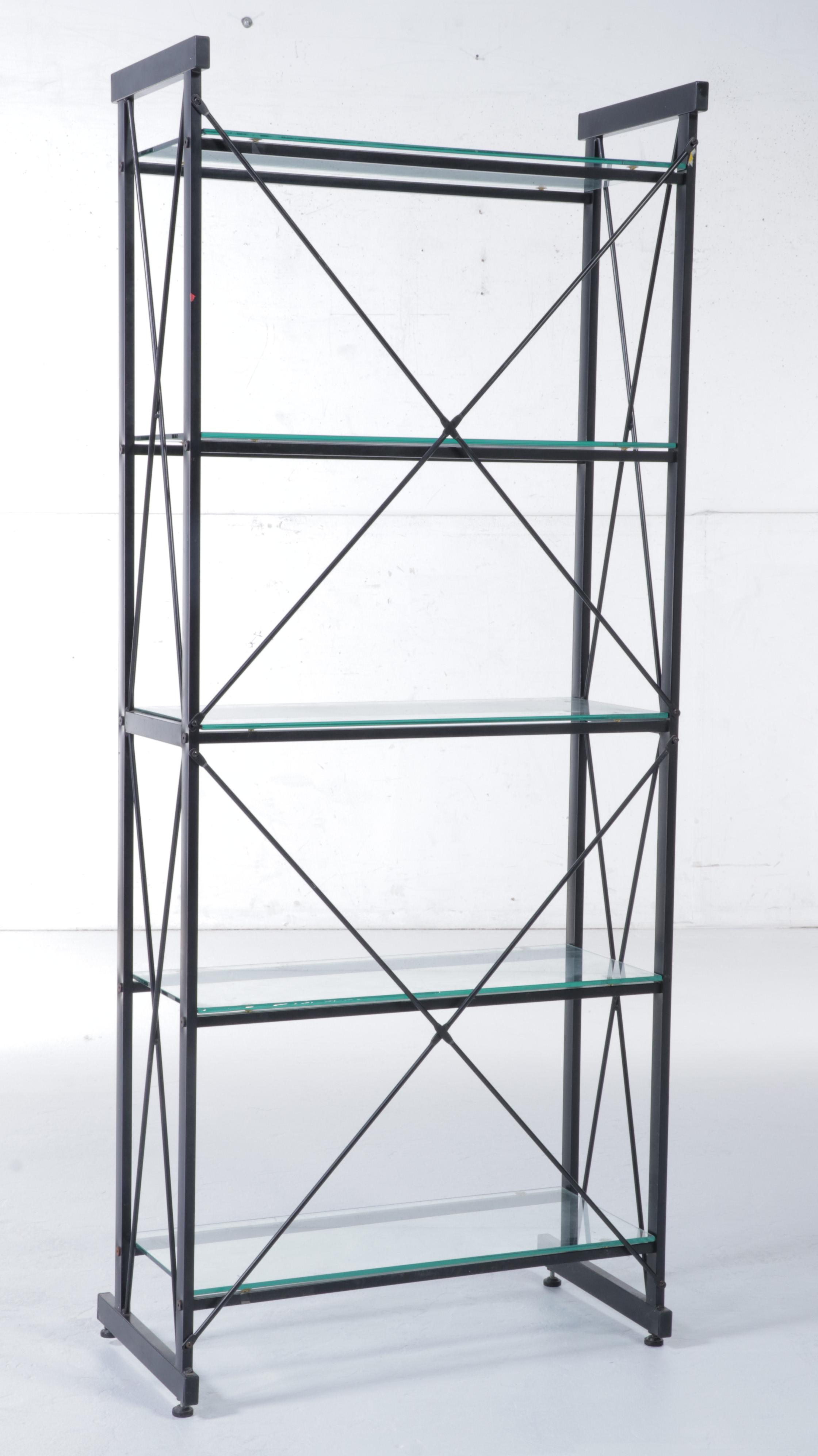 Industrial Five-Tier Bookcase with Glass Shelves