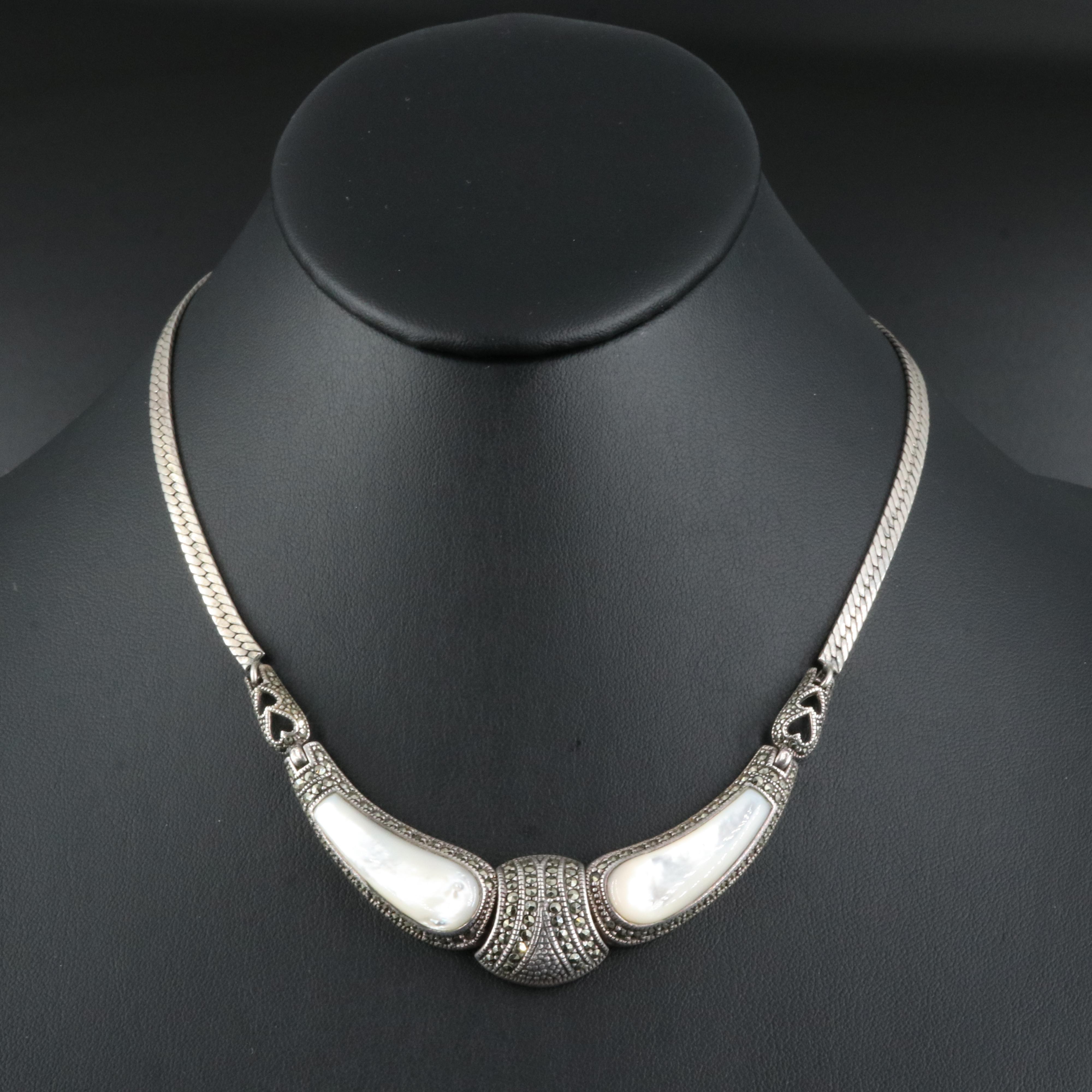 Sterling Mother-of-Pearl and Marcasite Necklace