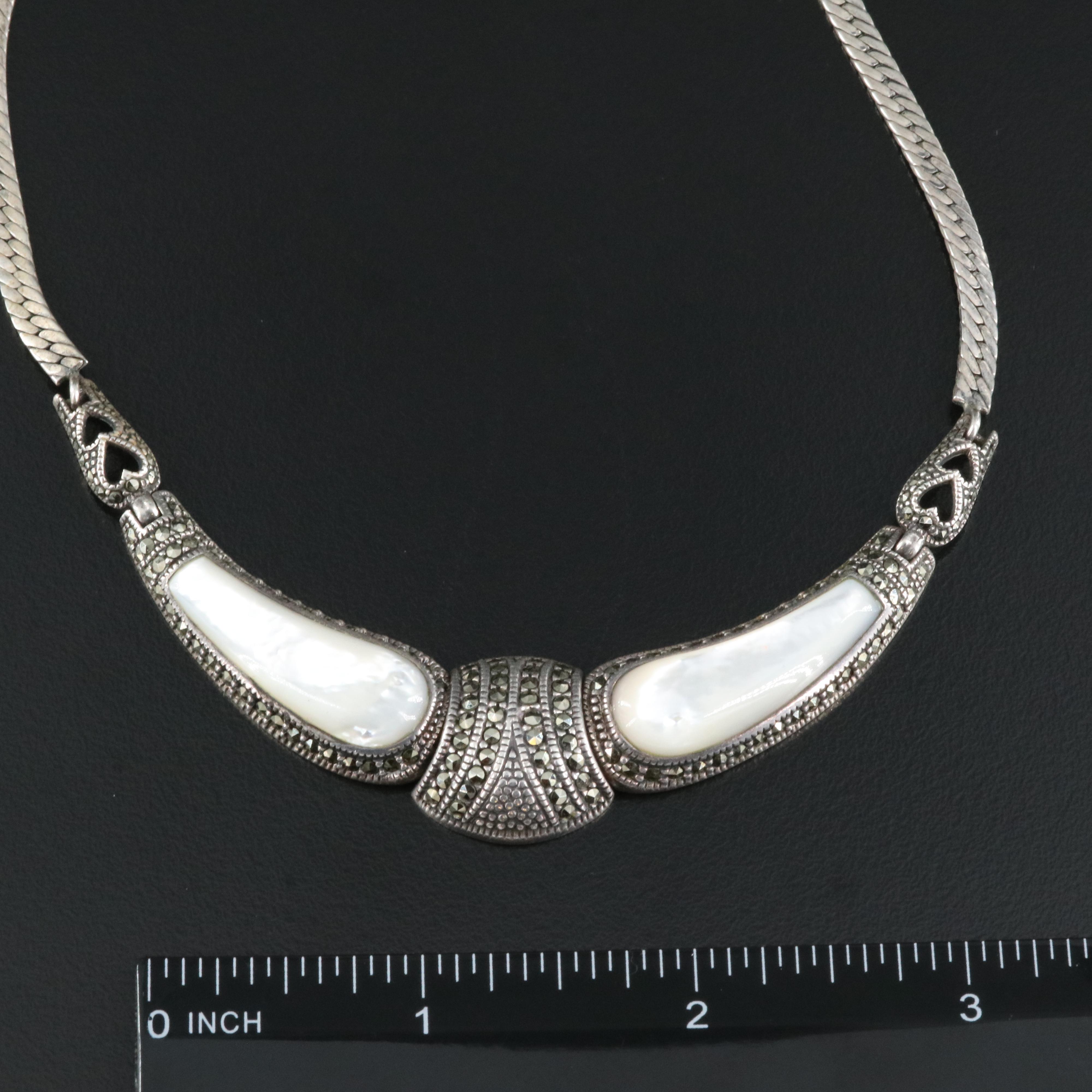 Sterling Mother-of-Pearl and Marcasite Necklace