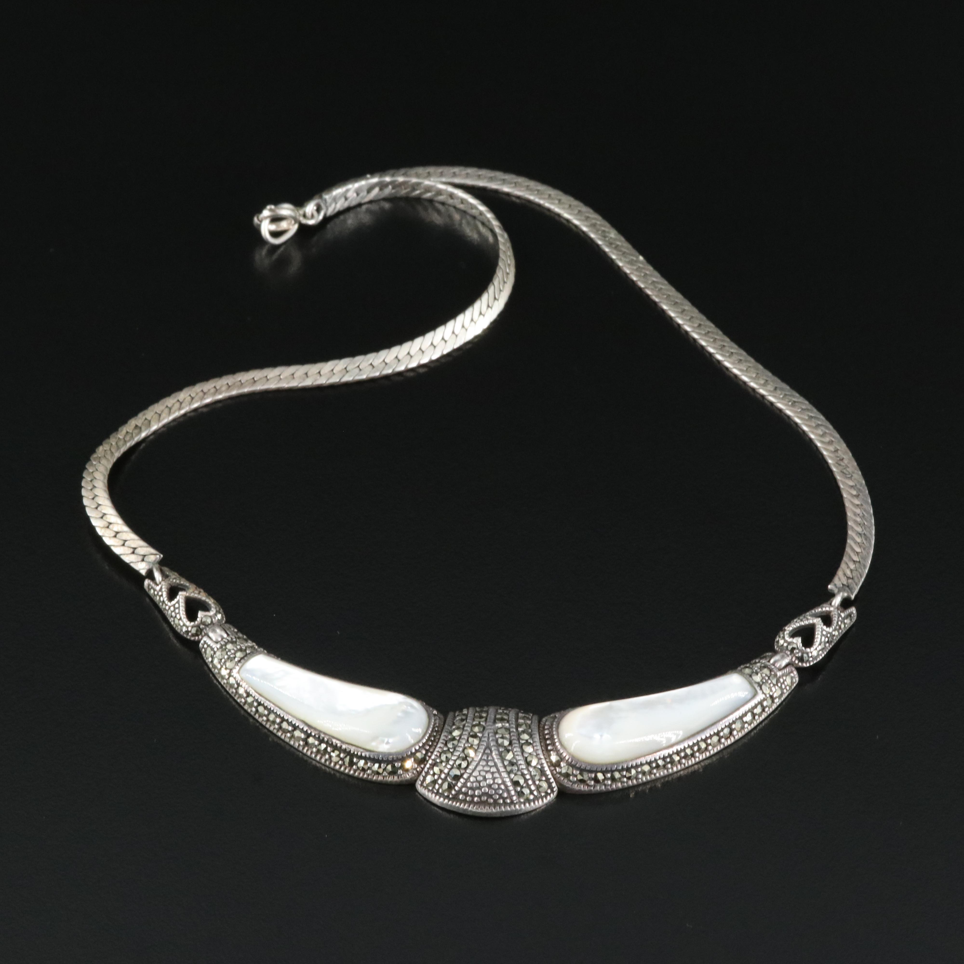 Sterling Mother-of-Pearl and Marcasite Necklace