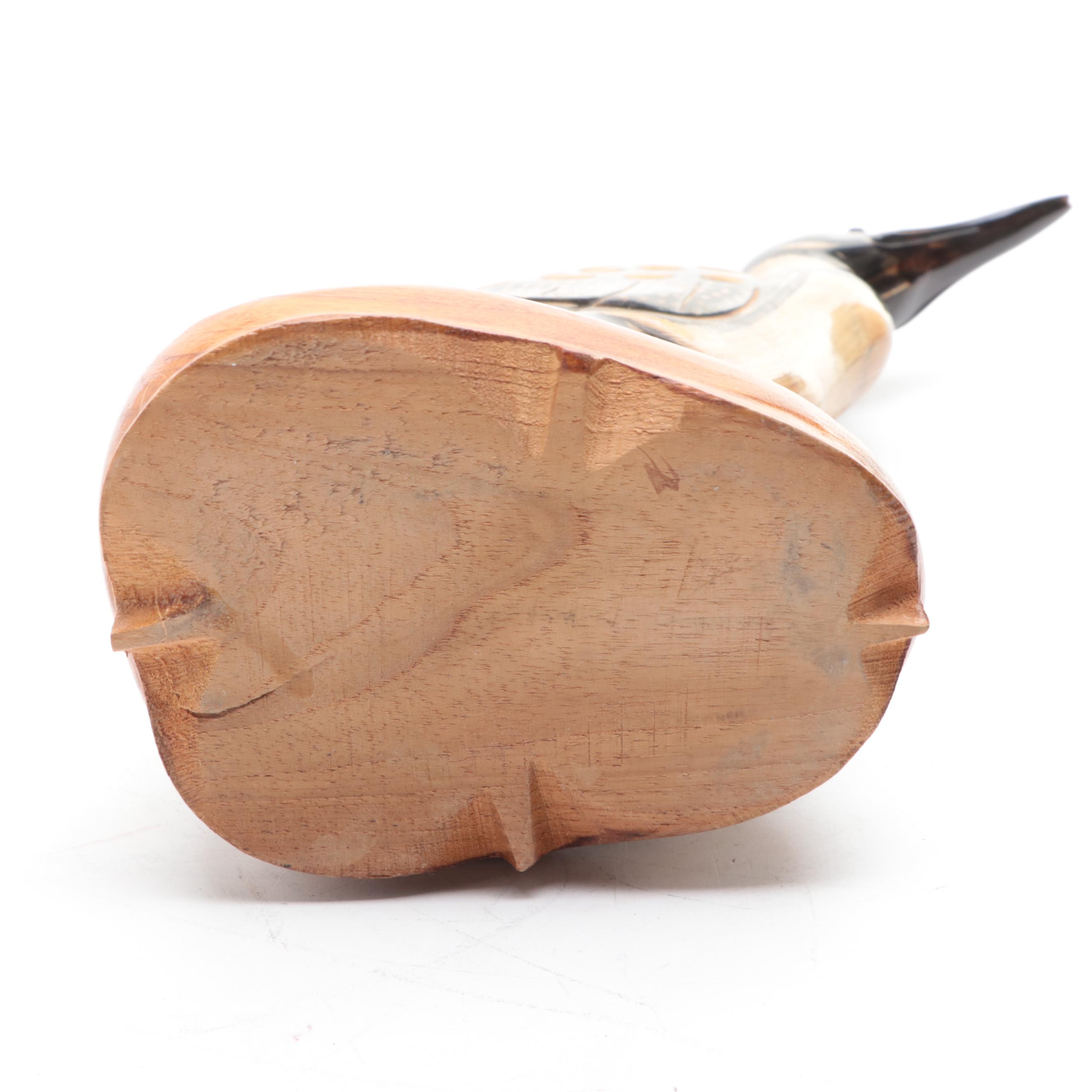 Thai Hand-Carved Horn Loon on Wood Stand