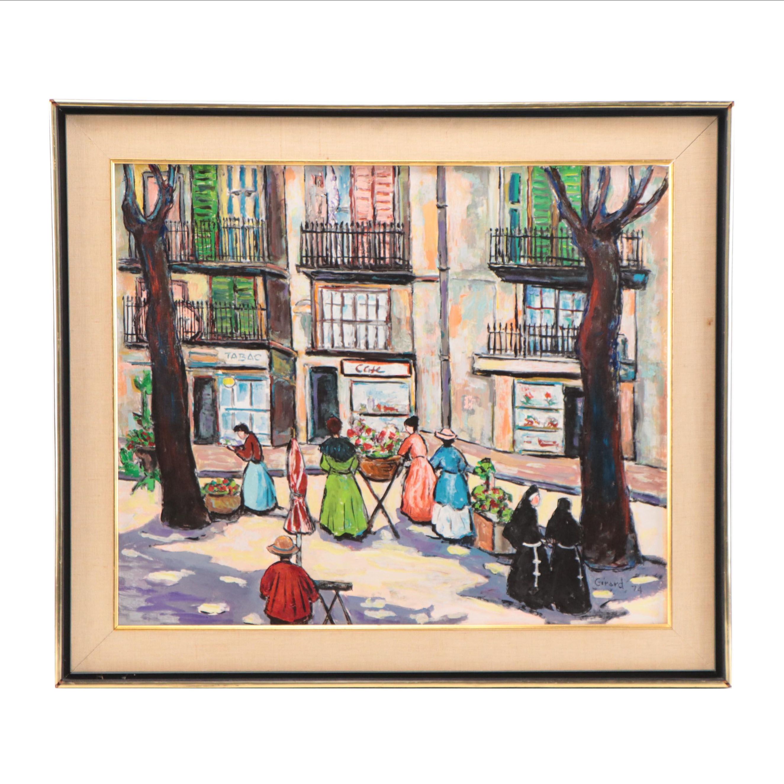 Sam Girard Oil Painting of Street Scene, 1974