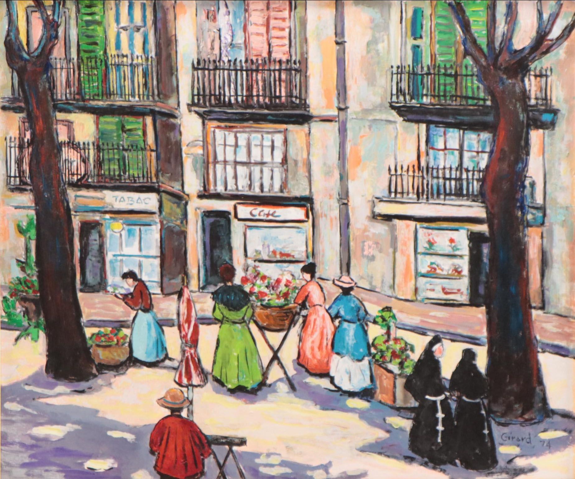 Sam Girard Oil Painting of Street Scene, 1974