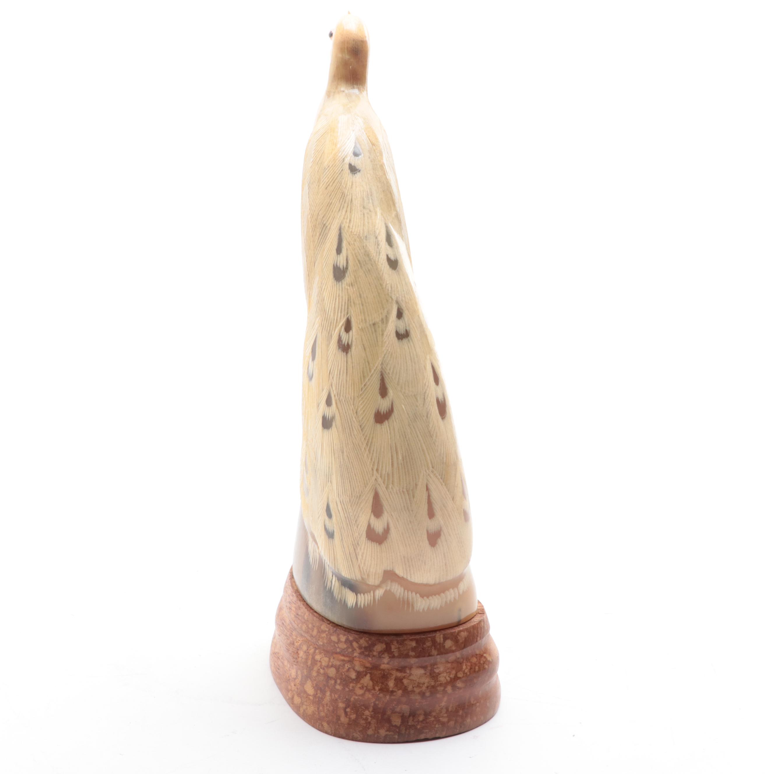 Thai Hand-Carved Horn Peacock Figure