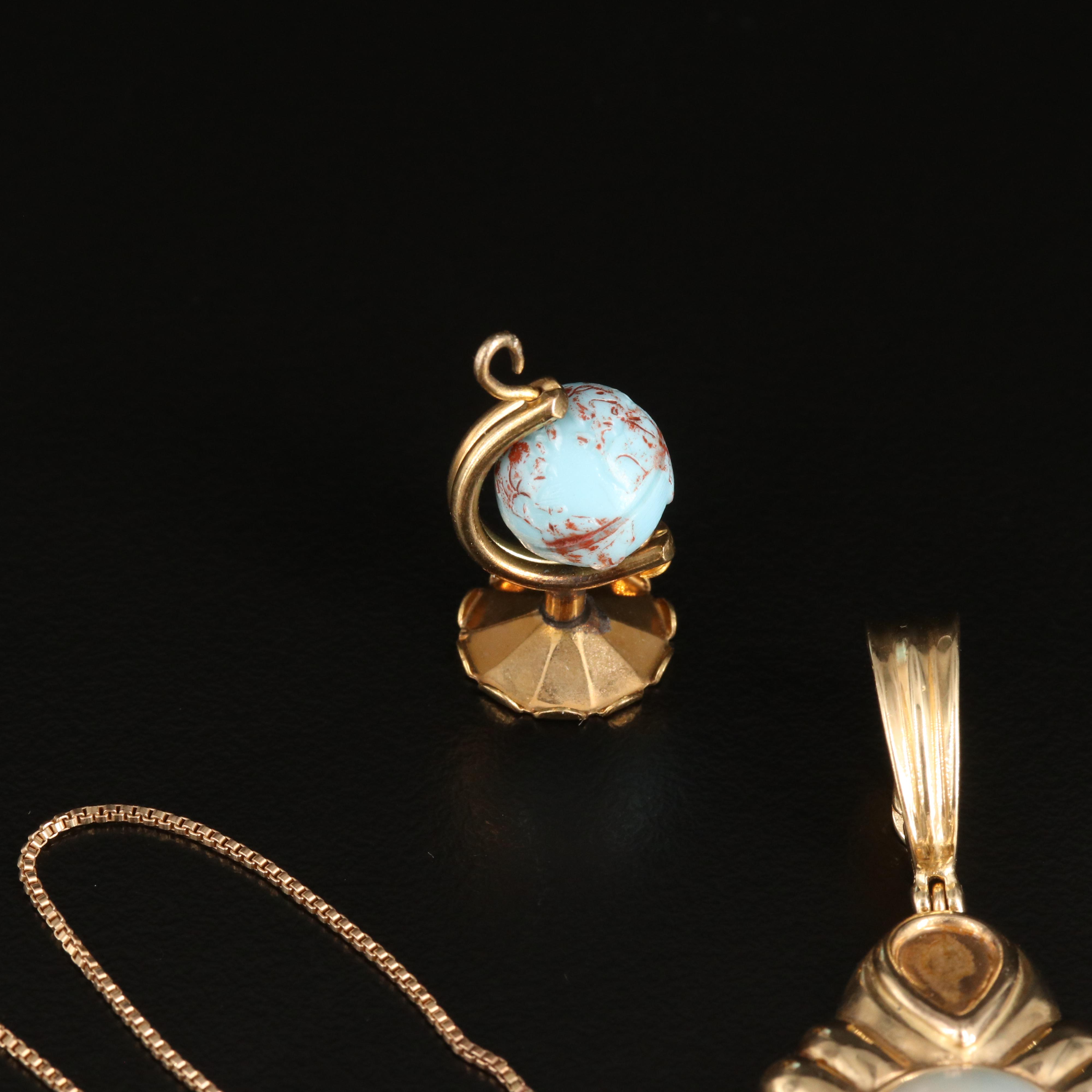 14K Enhancer Pendant, Globe Pendant, Scrap 10K Chain and Loose Pearls