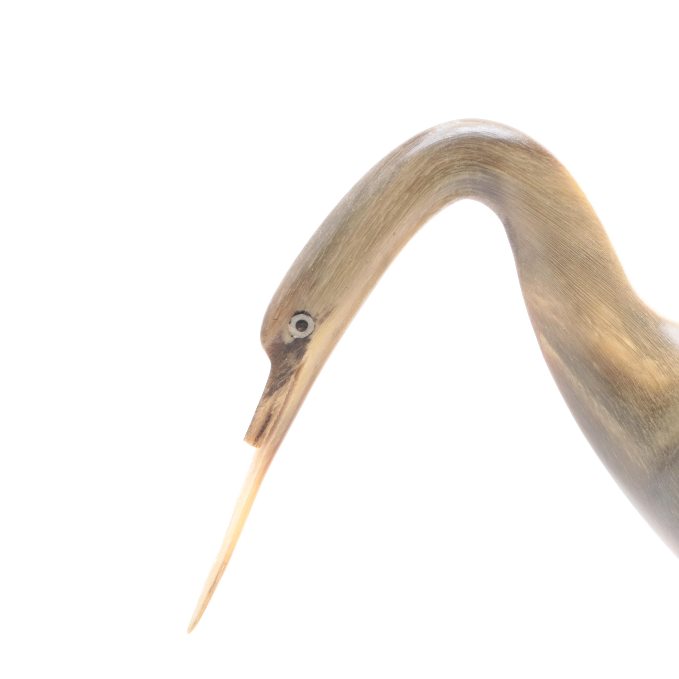 Hand-Carved Horn Stork and Heron Figurines