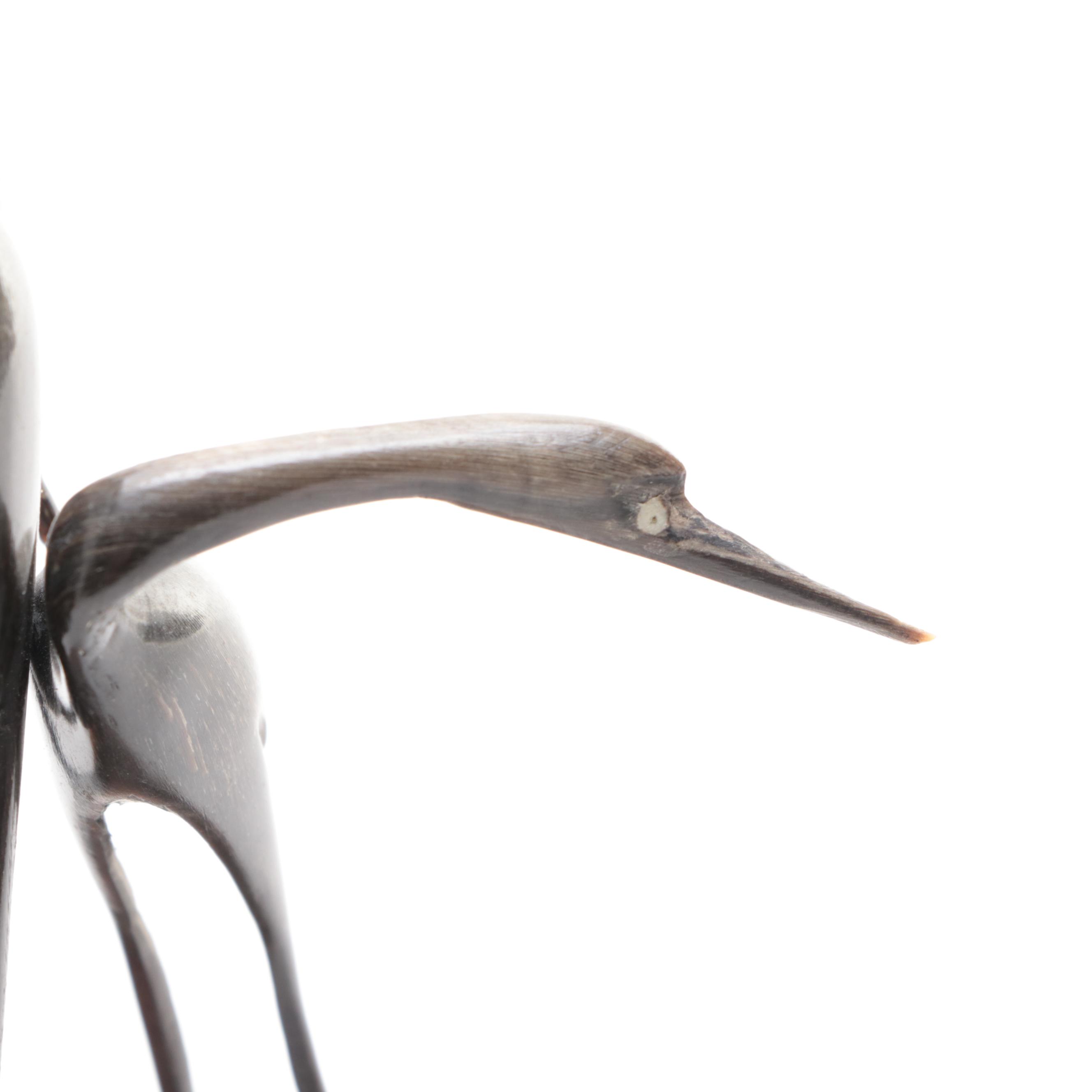 Hand-Carved Horn Stork and Heron Figurines