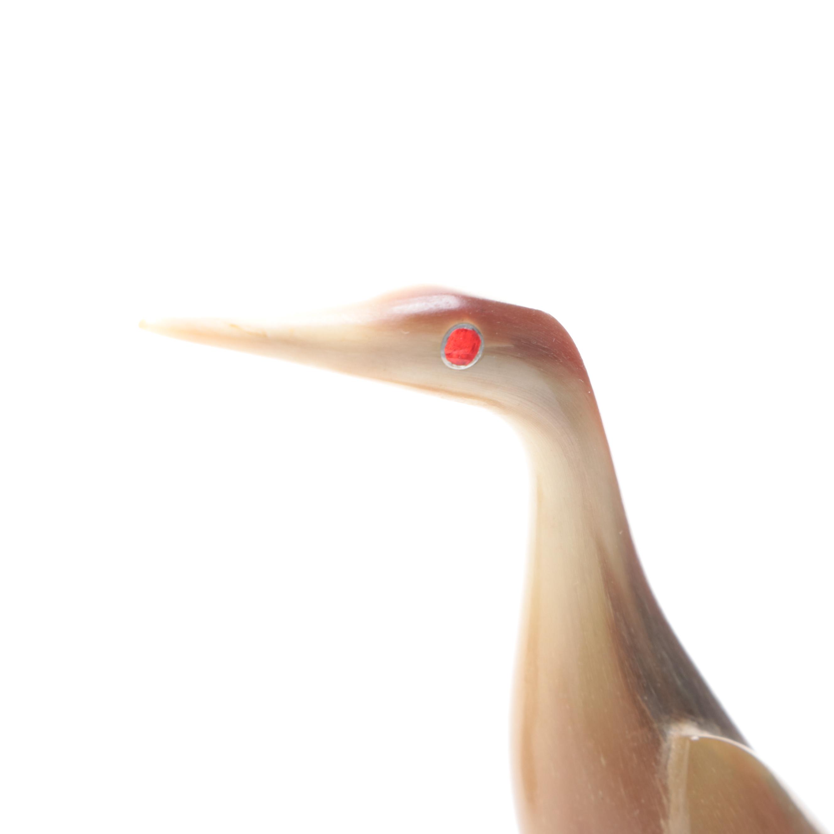 Hand-Carved Horn Stork and Heron Figurines