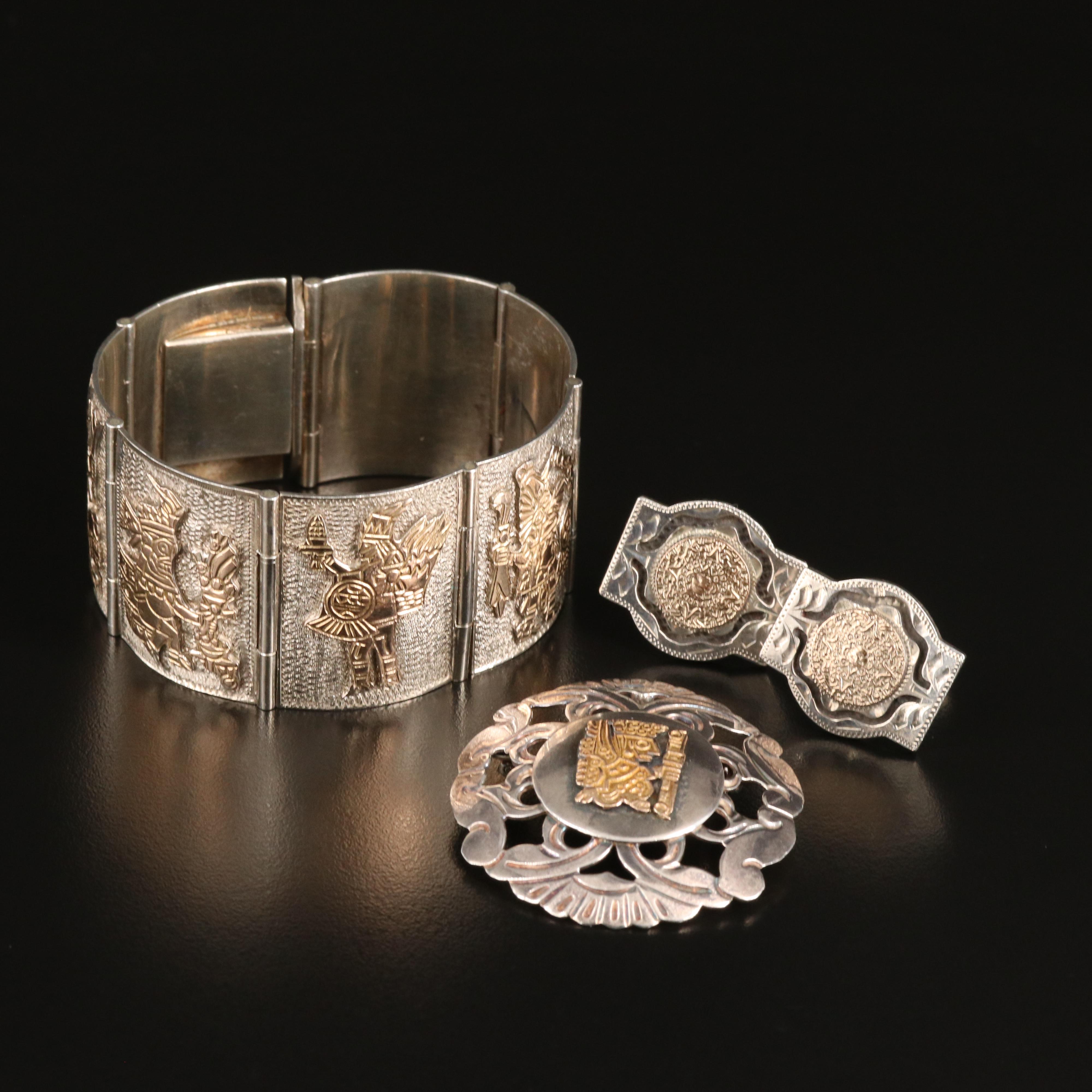 Mesoamerican and Pre-Columbian Themed Sterling Jewelry with 10K and 14K Accents