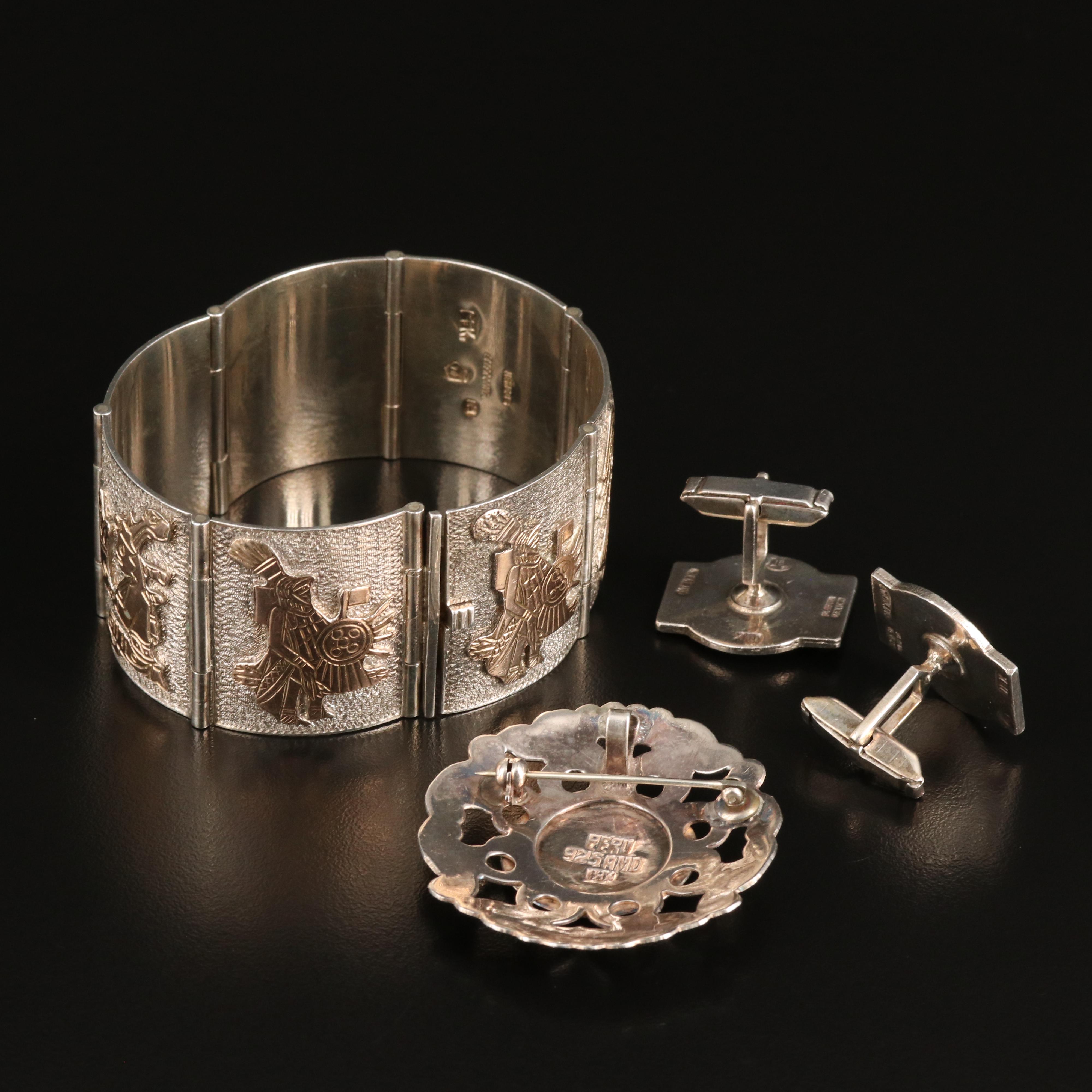 Mesoamerican and Pre-Columbian Themed Sterling Jewelry with 10K and 14K Accents