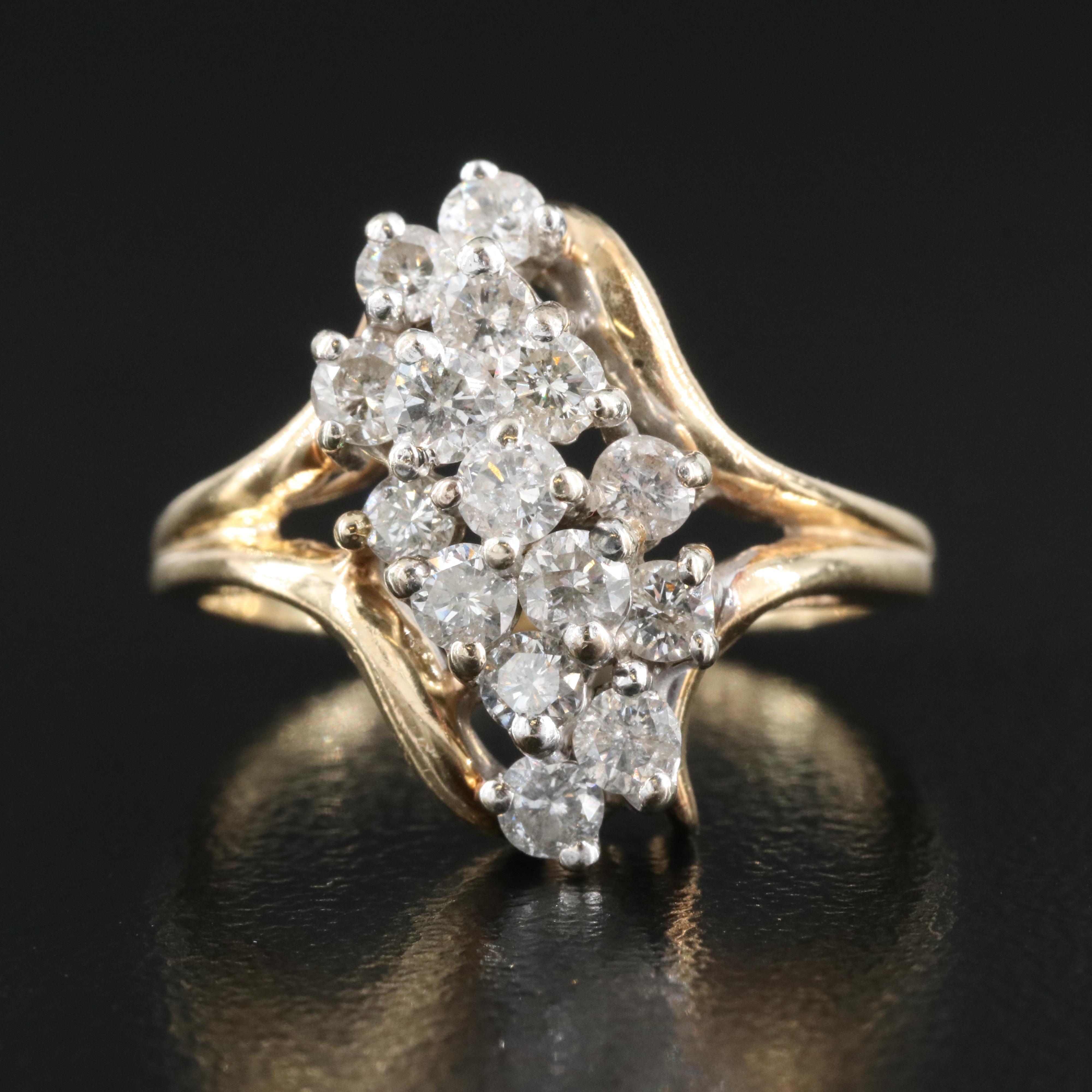 14K 0.87 CTW Diamond Cluster RIng