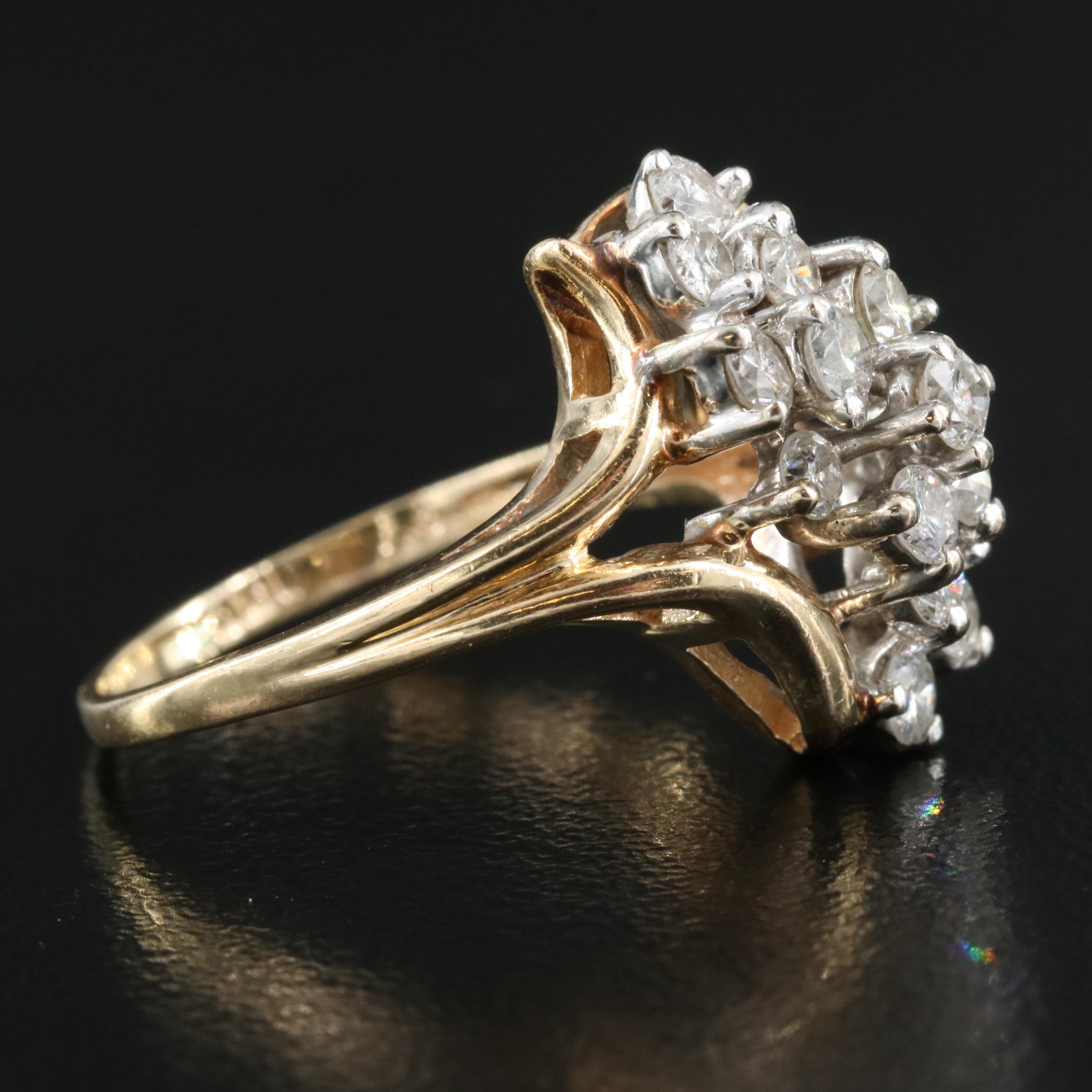 14K 0.87 CTW Diamond Cluster RIng
