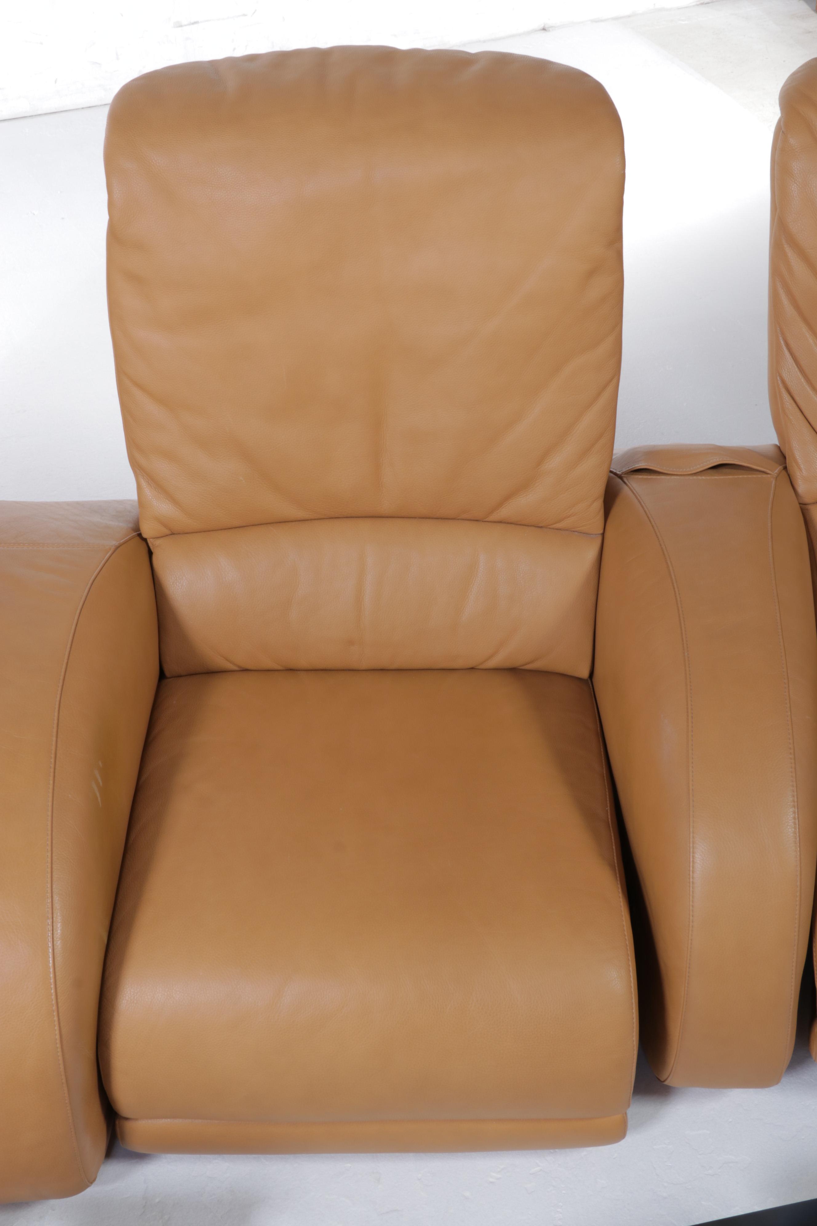 Natuzzi Leather Three-Seat Power Reclining Home Theater Sofa