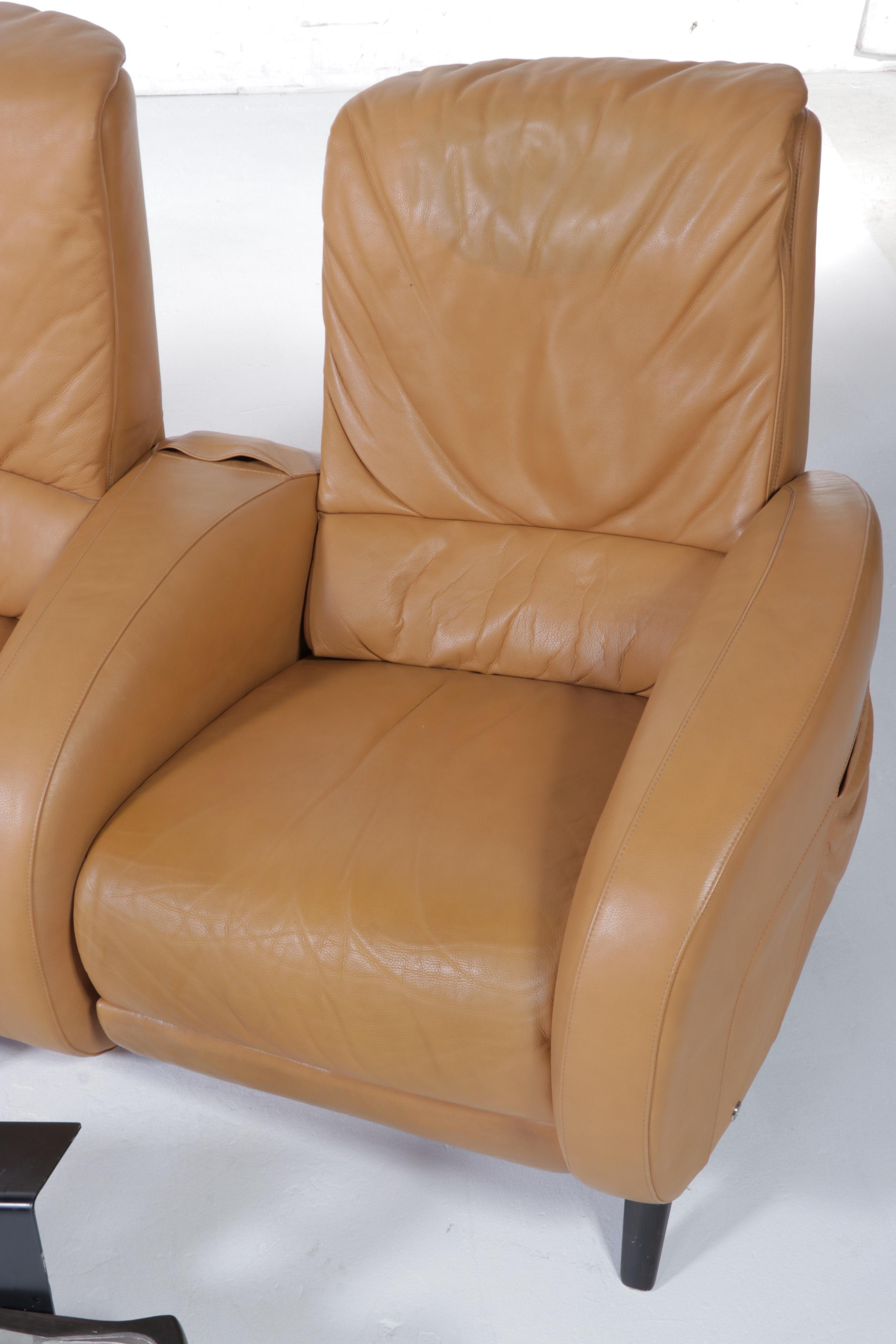 Natuzzi Leather Three-Seat Power Reclining Home Theater Sofa