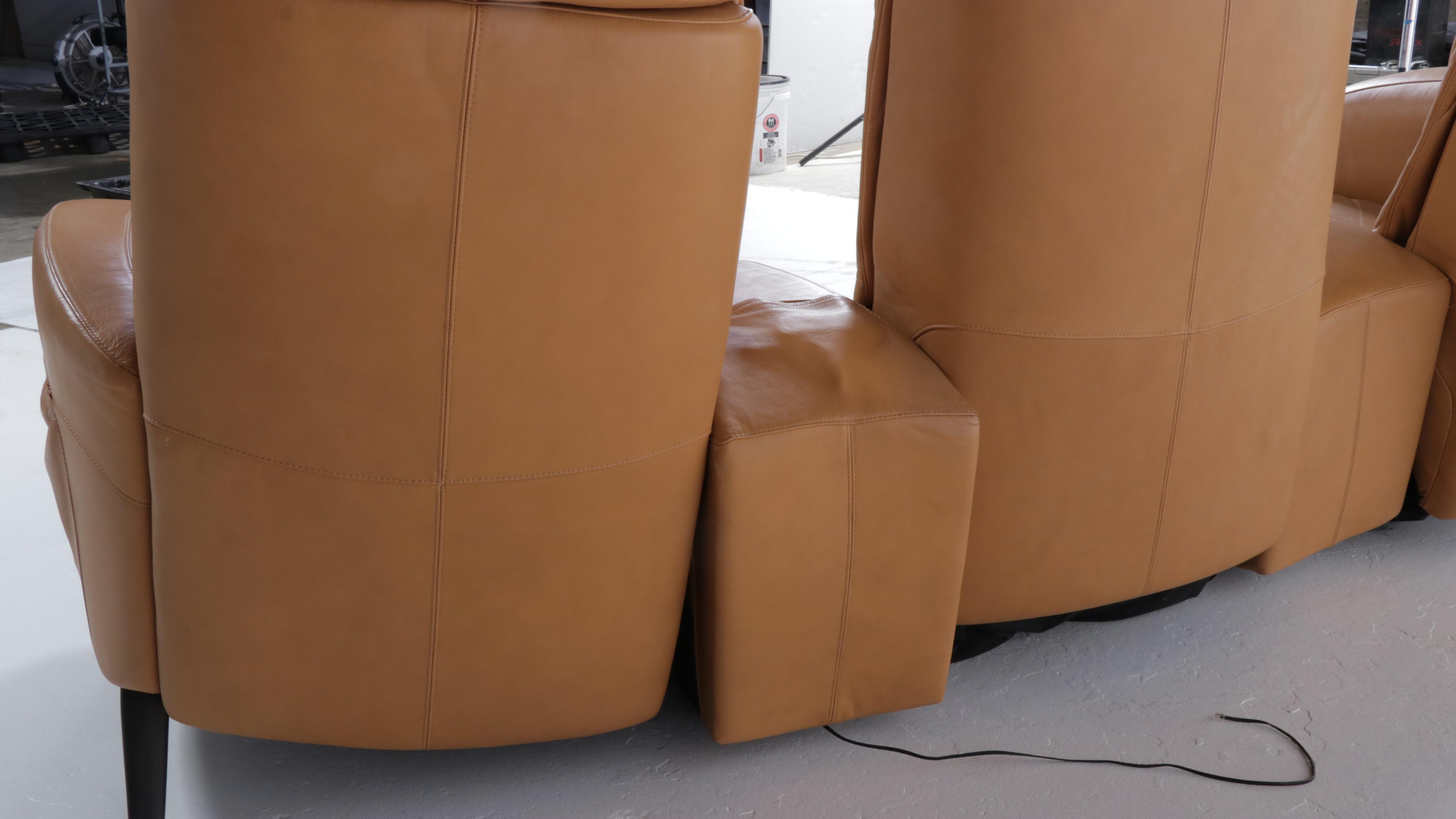 Natuzzi Leather Three-Seat Power Reclining Home Theater Sofa