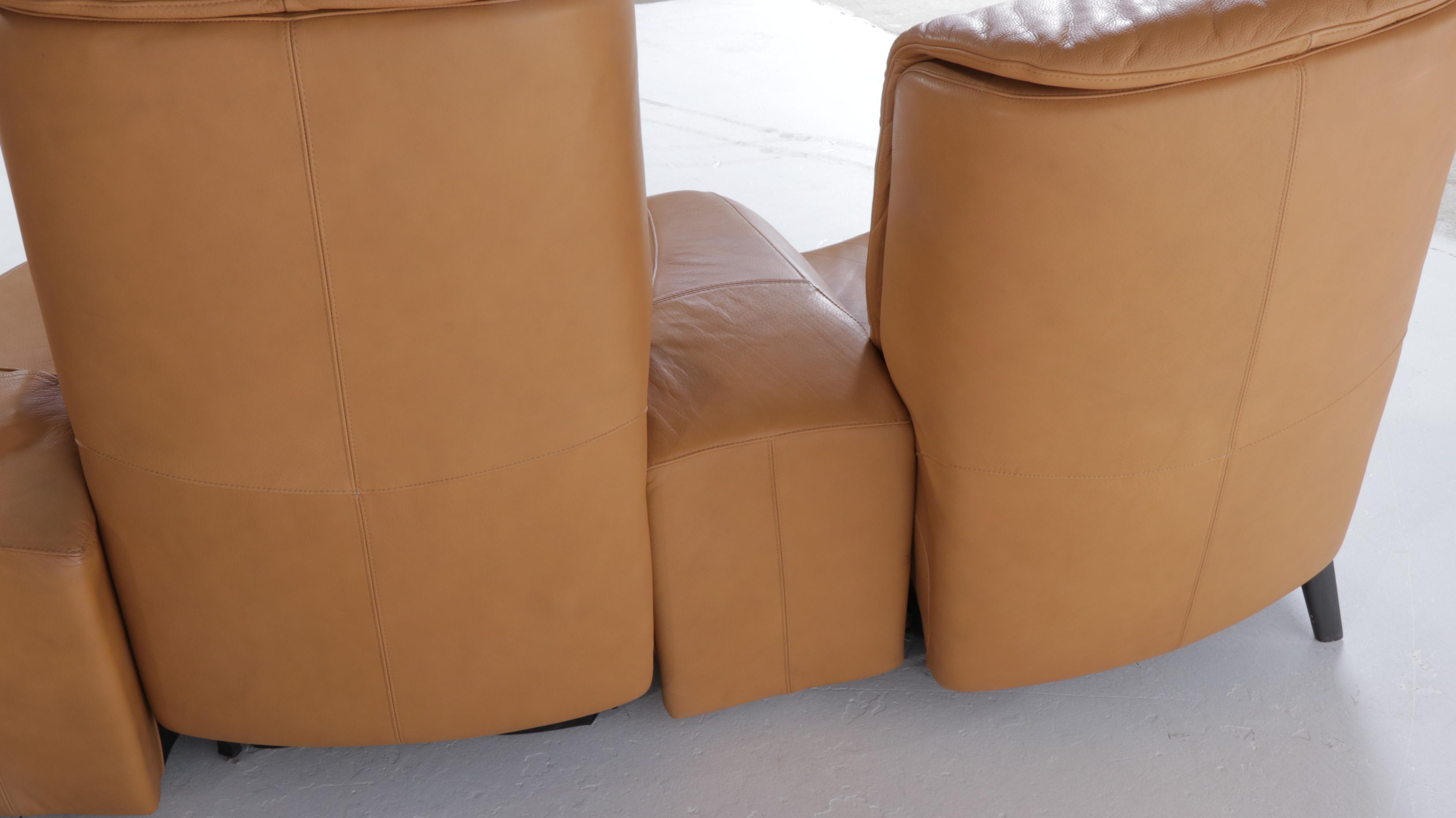 Natuzzi Leather Three-Seat Power Reclining Home Theater Sofa