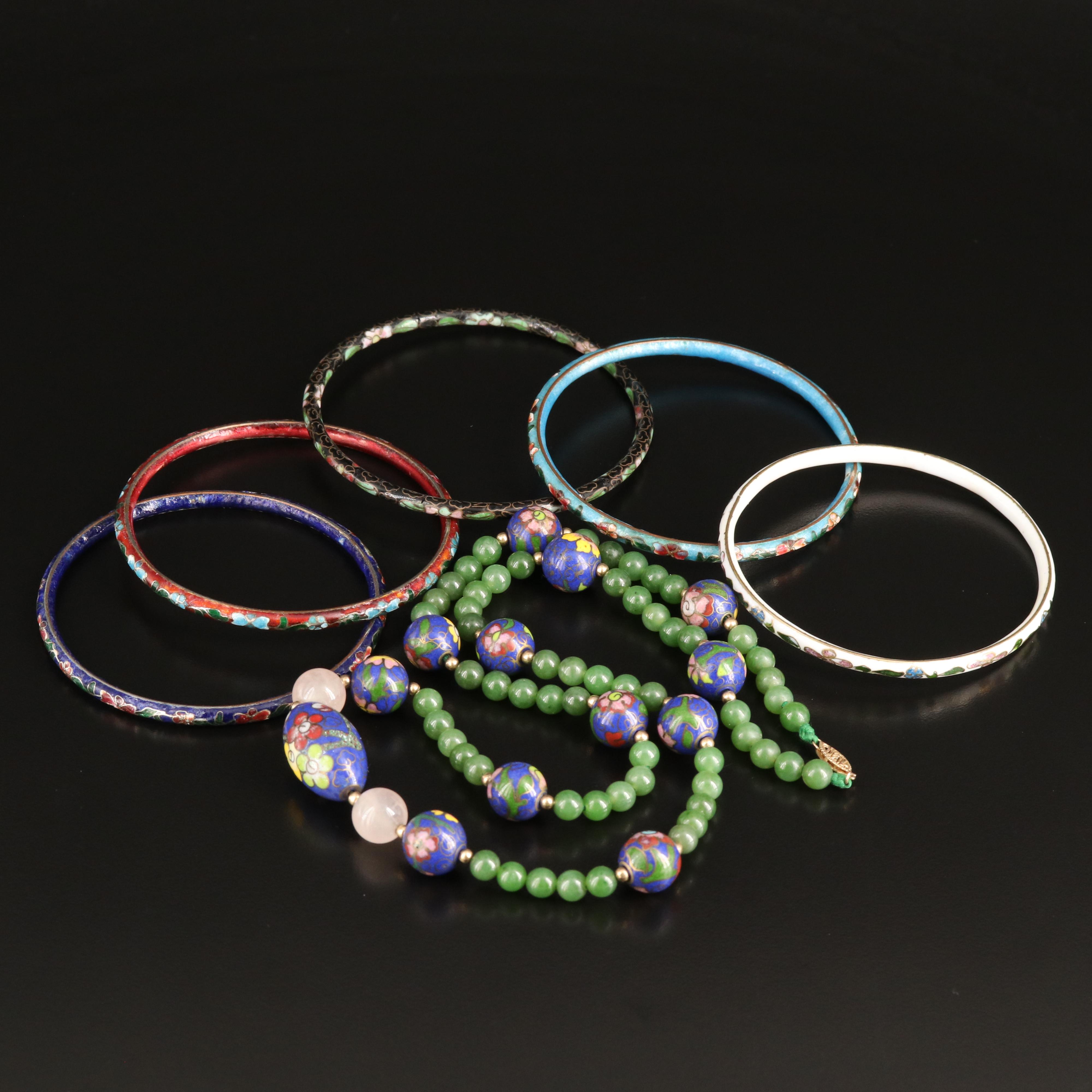 Cloisonné, Rose Quartz and Nephrite Featured in Vintage Jewelry