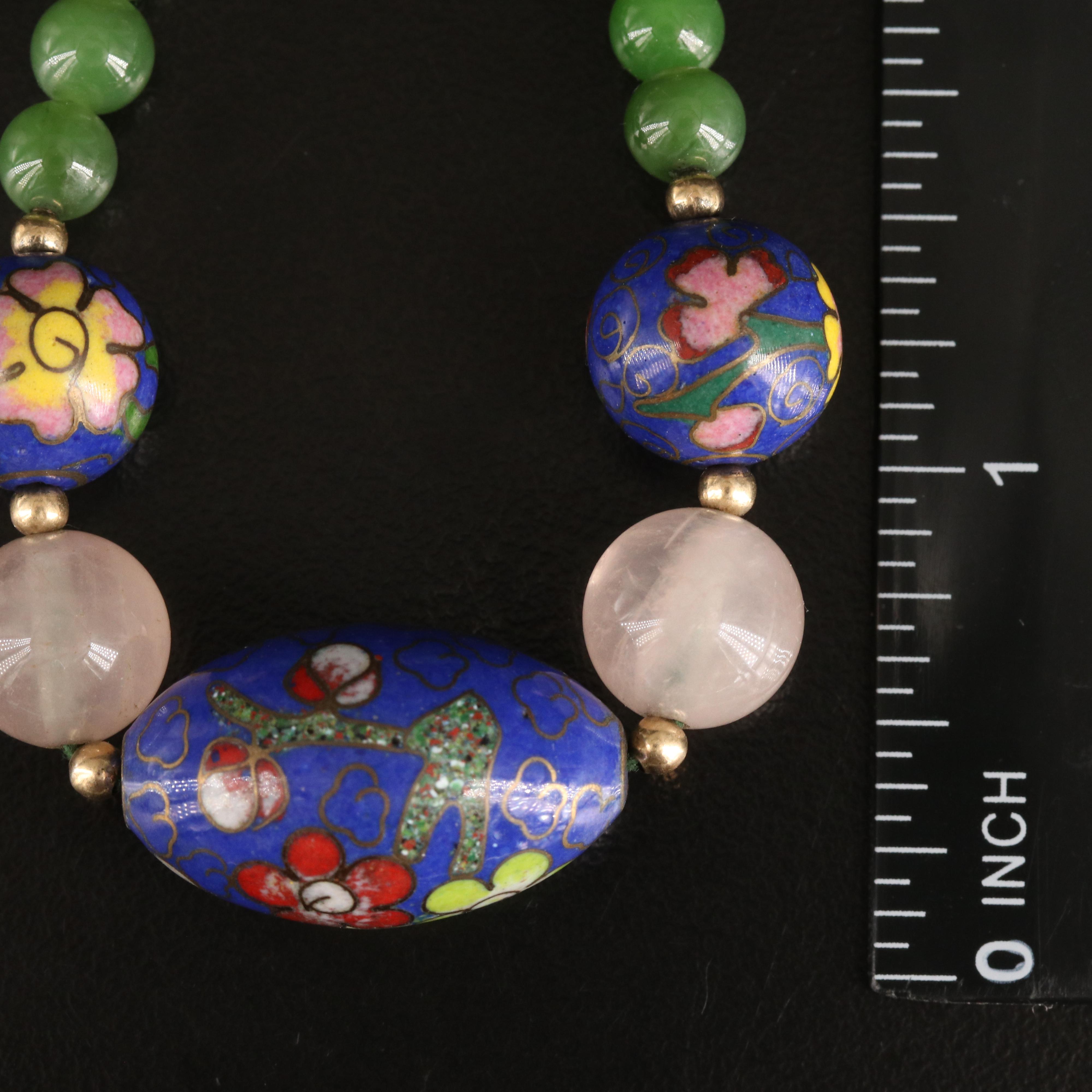 Cloisonné, Rose Quartz and Nephrite Featured in Vintage Jewelry