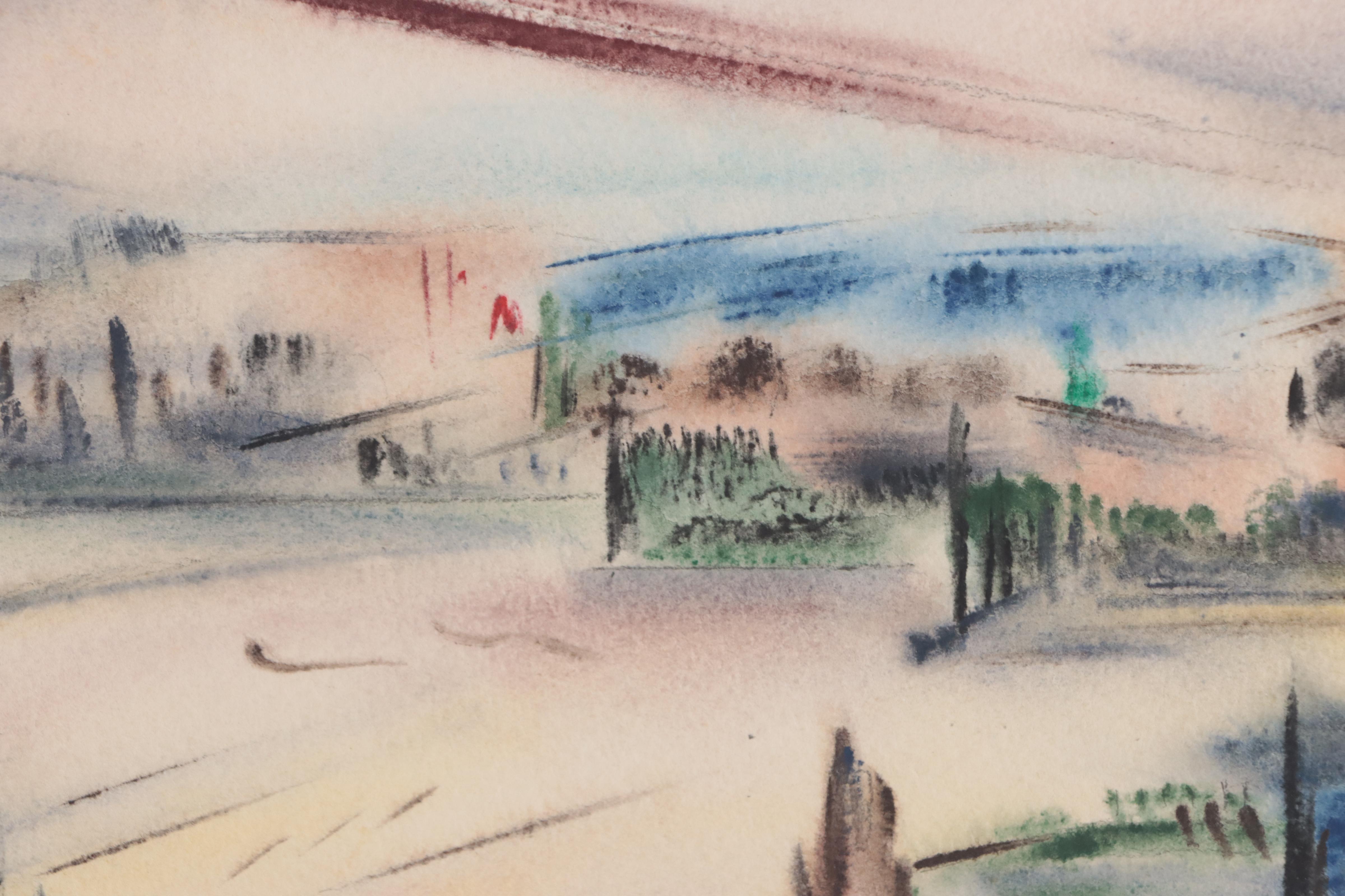 Yngve H. Olsen Cityscape Watercolor Painting