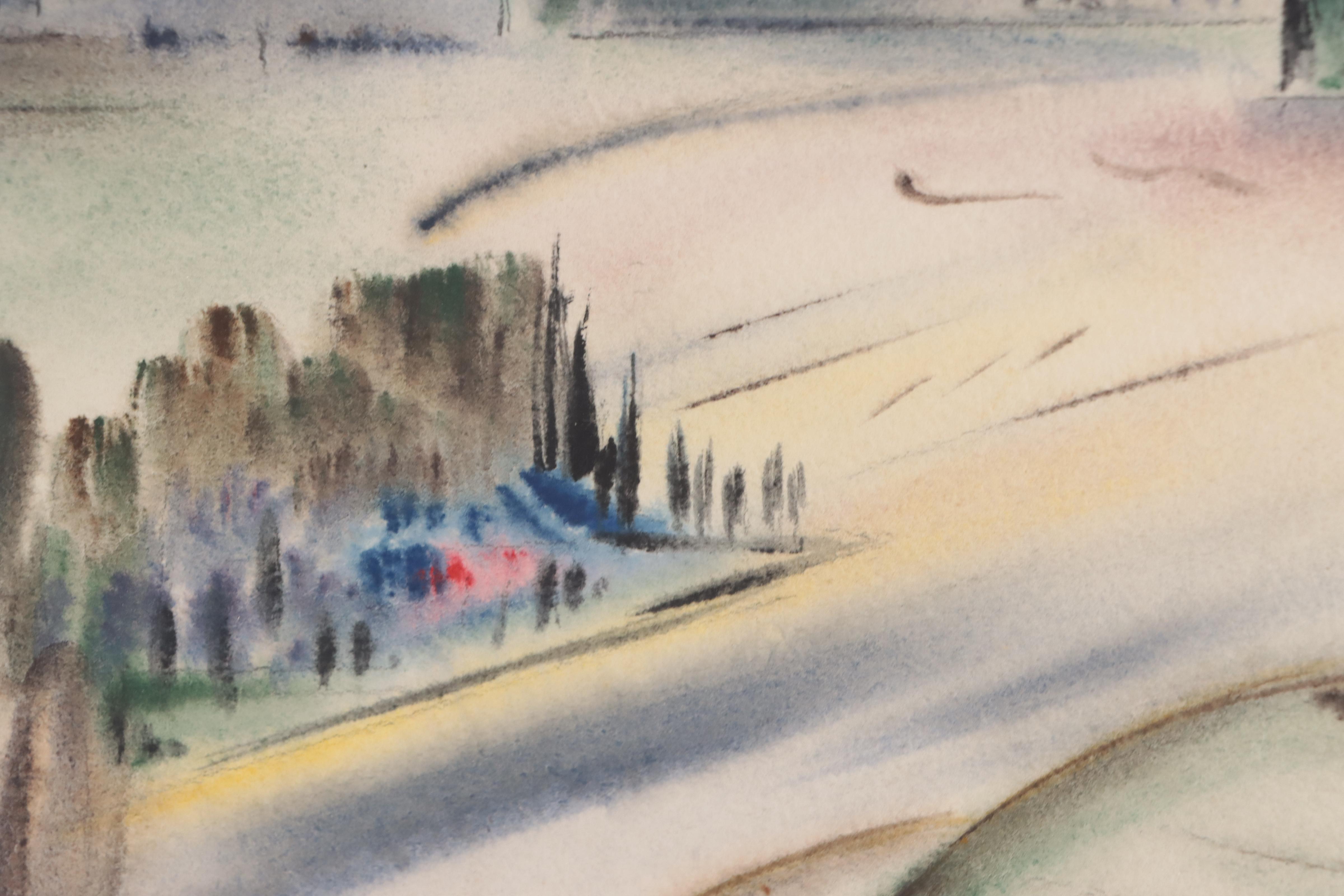 Yngve H. Olsen Cityscape Watercolor Painting