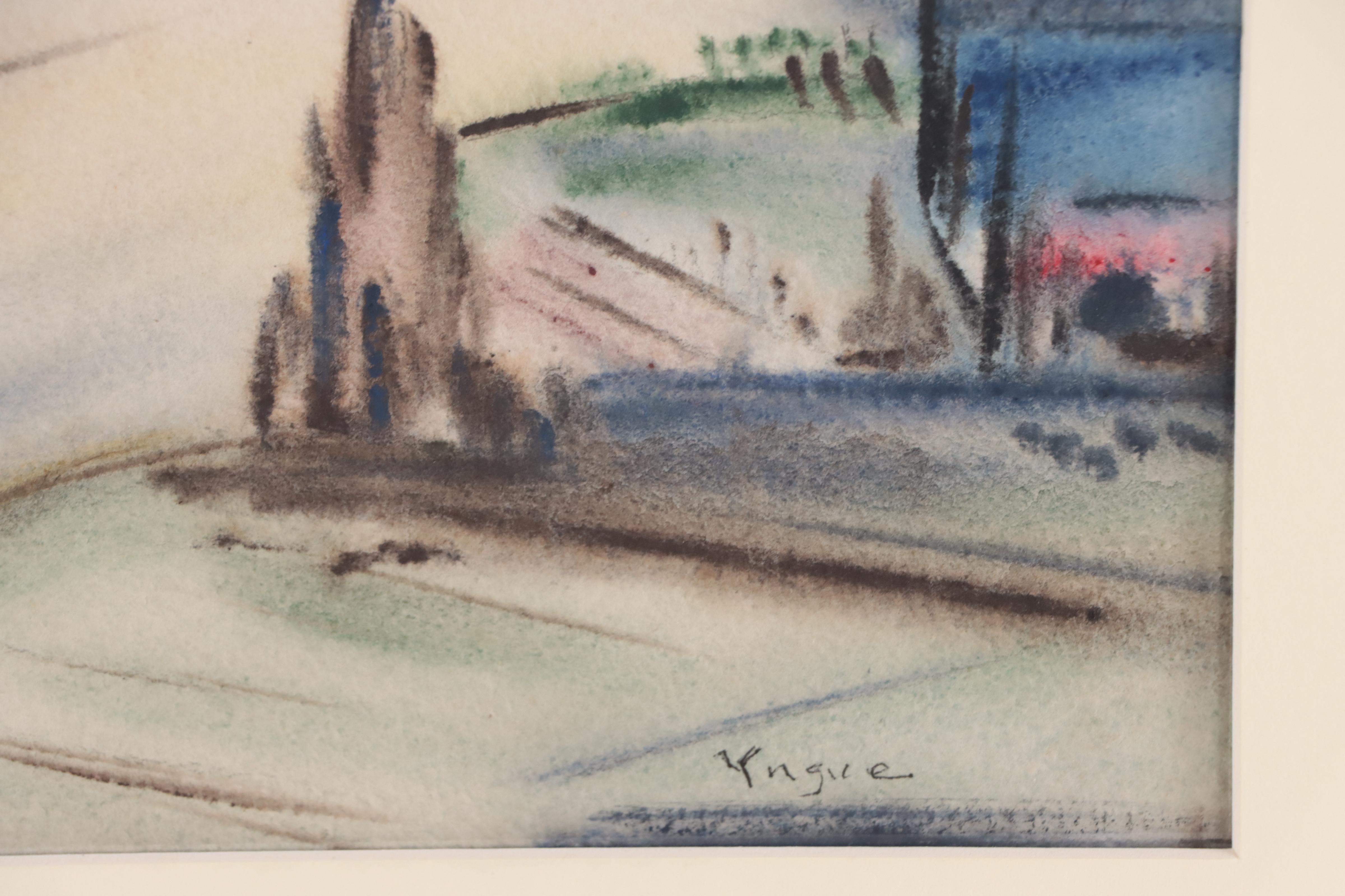 Yngve H. Olsen Cityscape Watercolor Painting