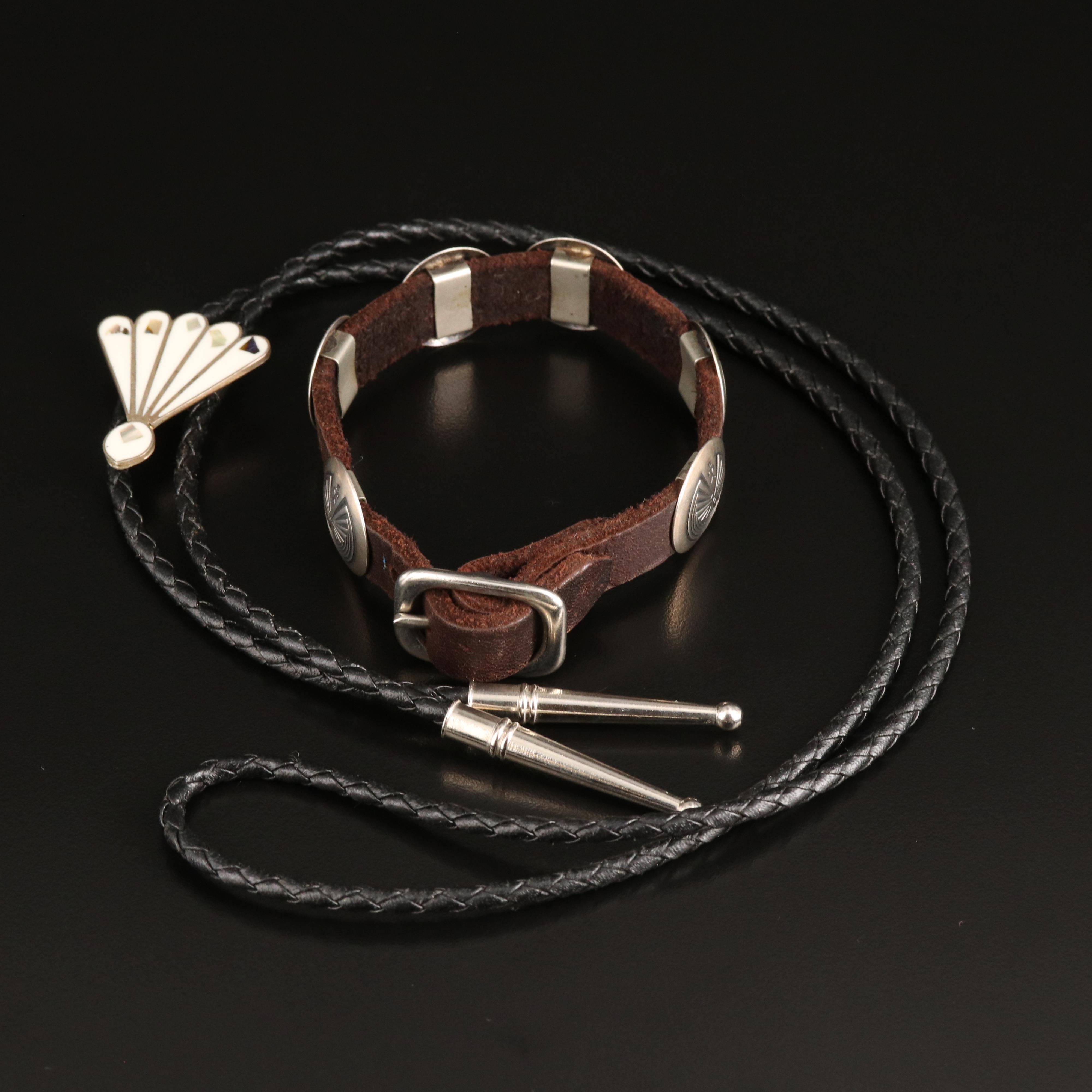 Sterling Man in the Maze Bracelet with Fanned Bolo Tie