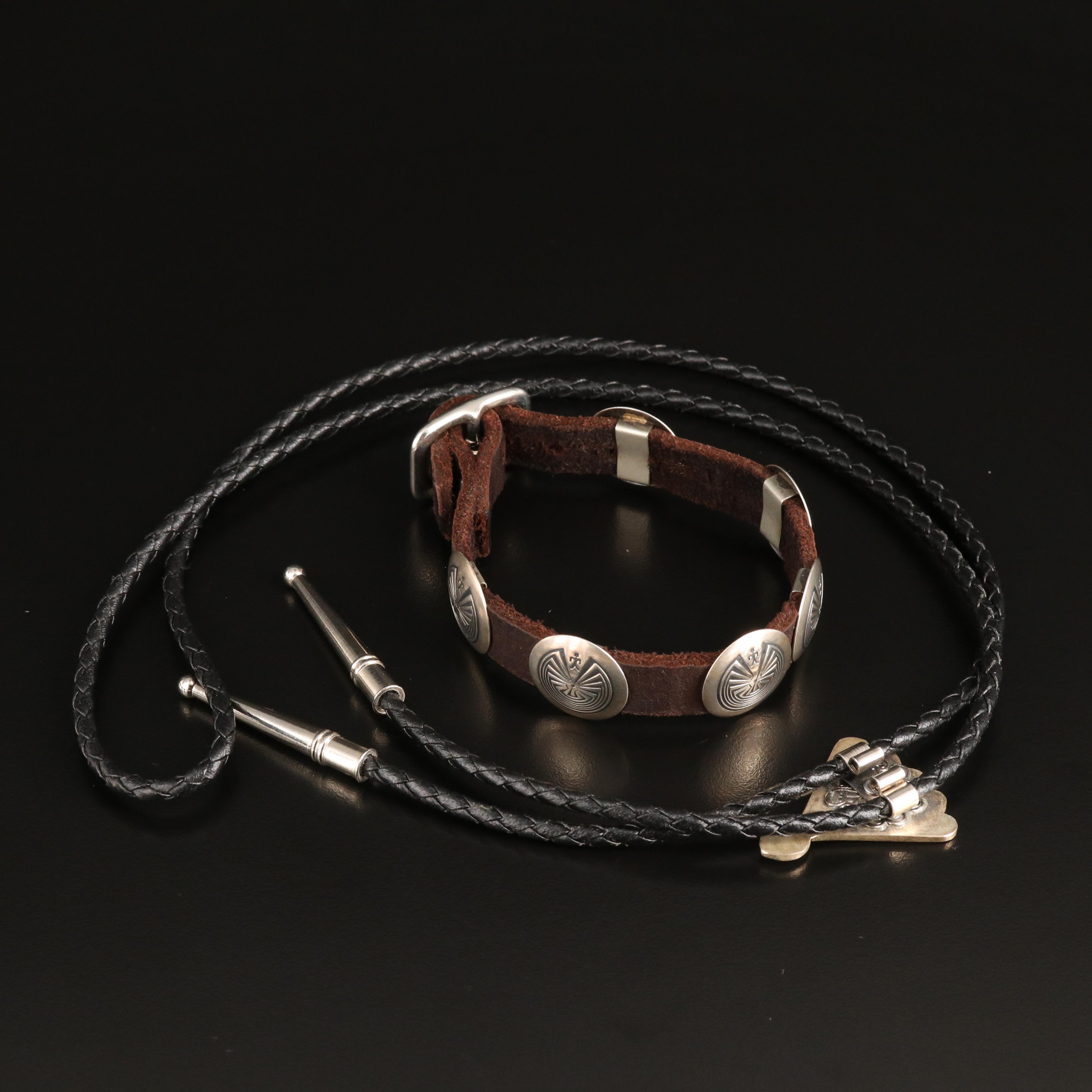 Sterling Man in the Maze Bracelet with Fanned Bolo Tie