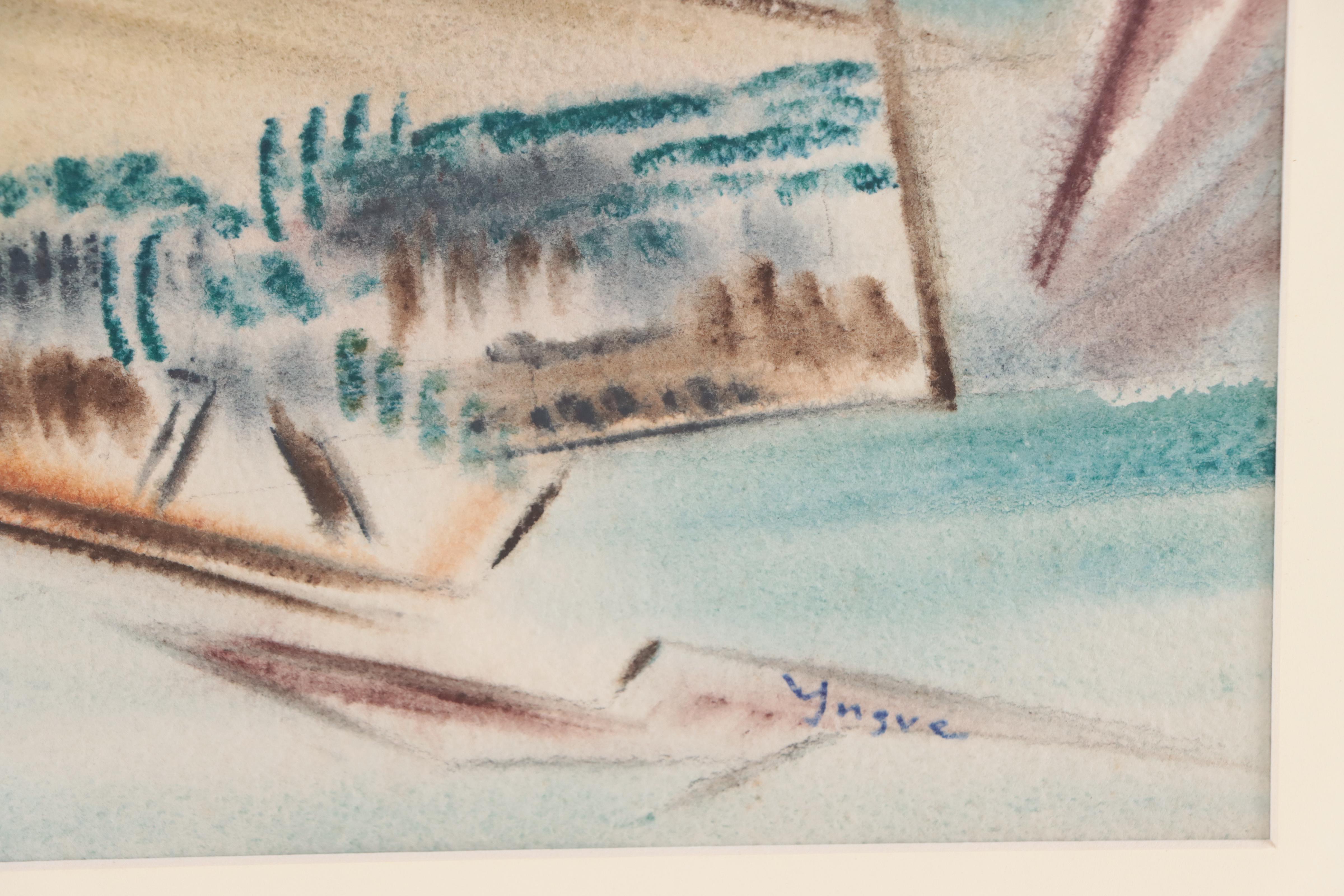 Yngve H. Olsen Landscape Watercolor Painting