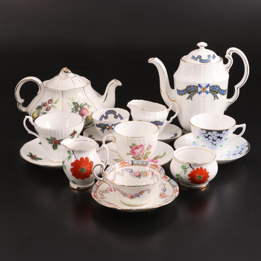 Adderley English Bone China "Nova Scotia Tartan" Tea Set and Other Tableware