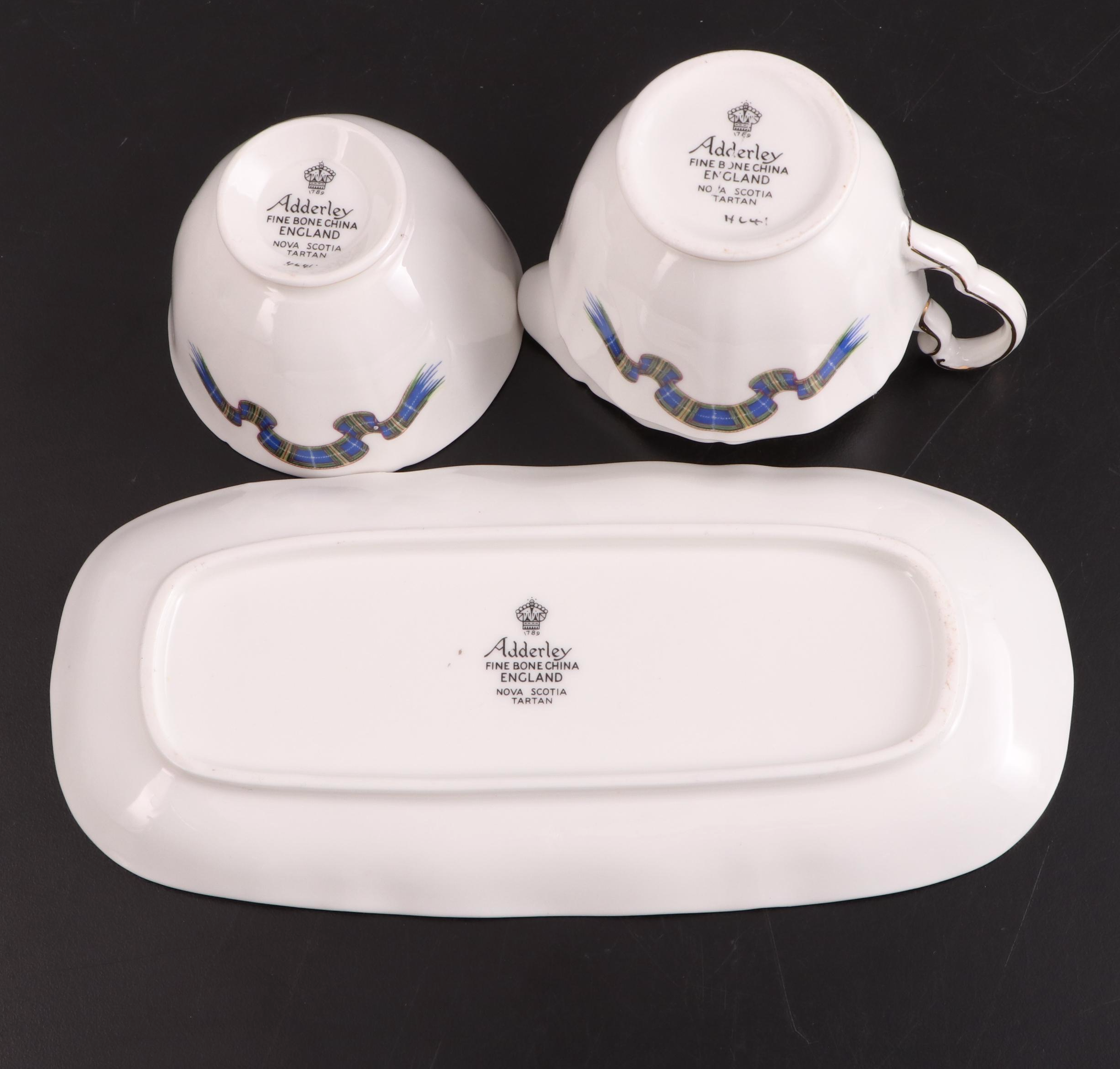 Adderley English Bone China "Nova Scotia Tartan" Tea Set and Other Tableware
