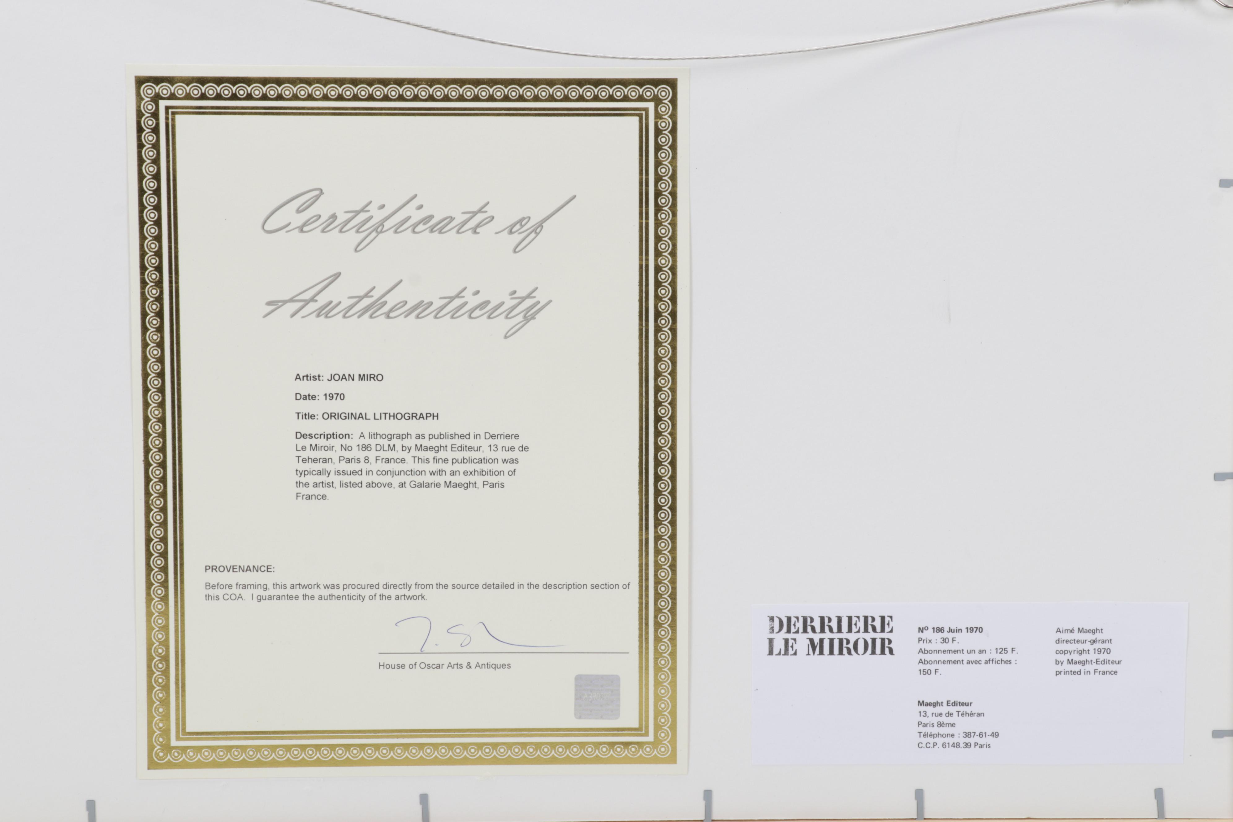 Joan Miró Double-Page Color Lithograph for "Derrière le Miroir," 1970