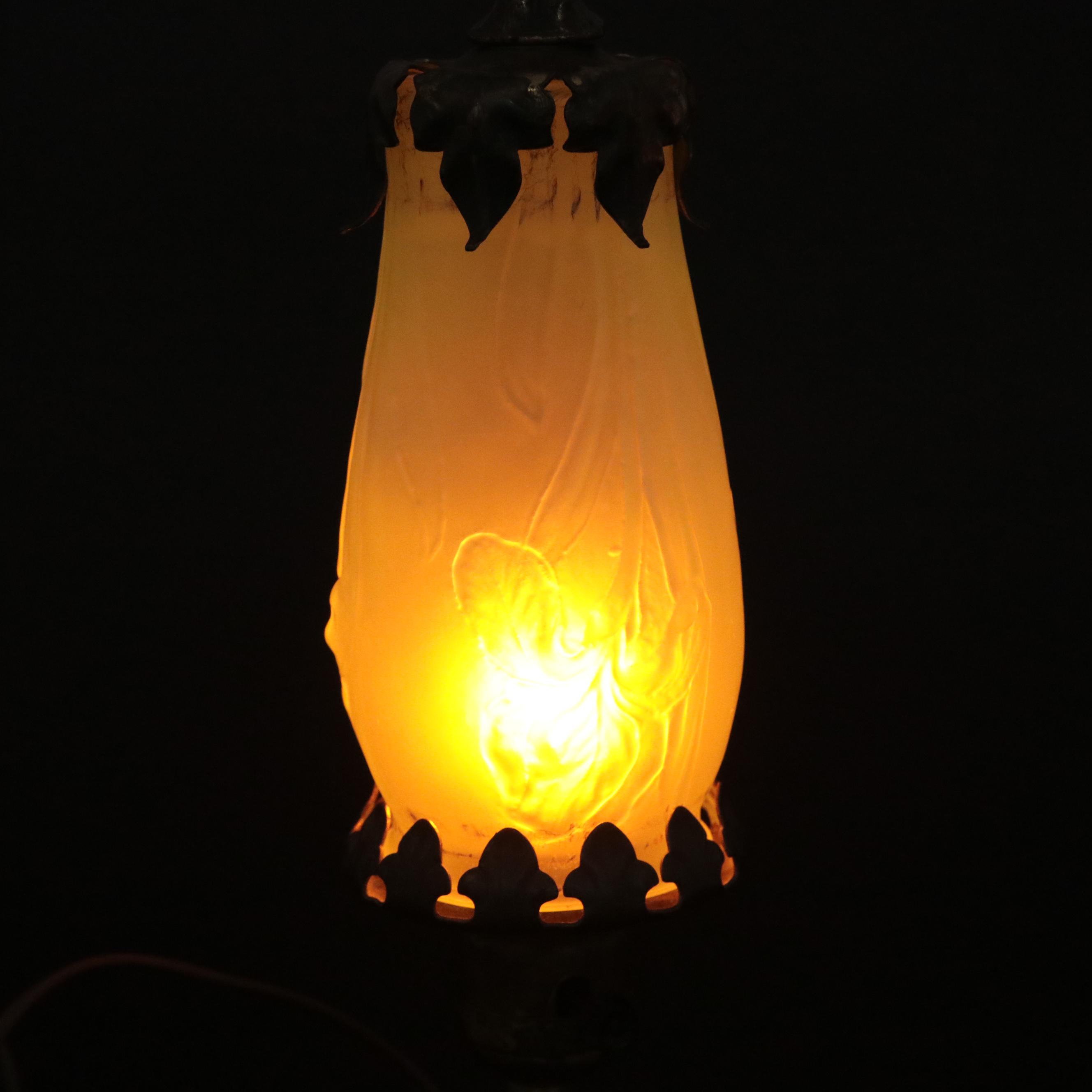 Pair of Victorian Style Boudoir Lamps with Satin Uranium Glass Shades, 1930s