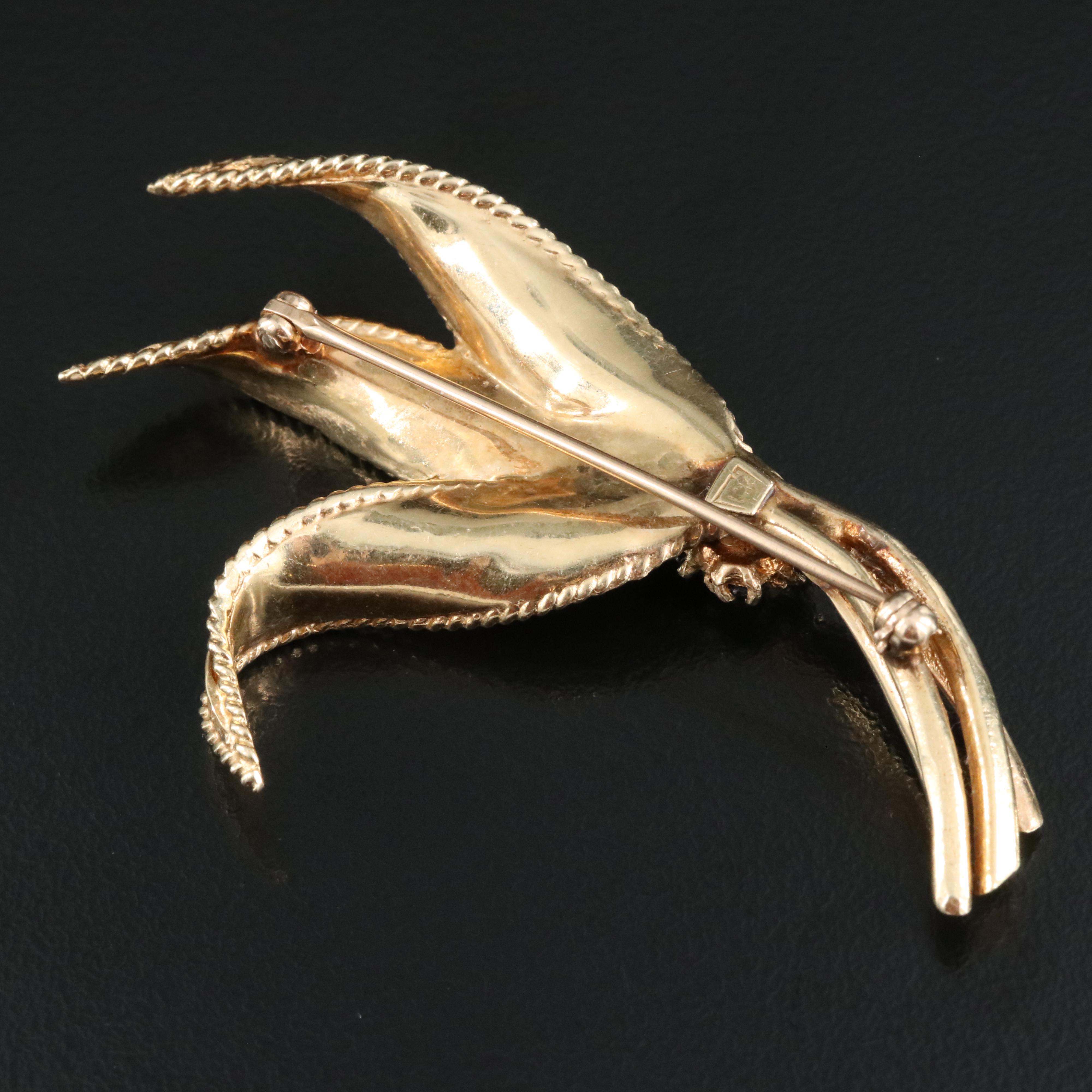 14K Seed Pearl and Sapphire Brooch